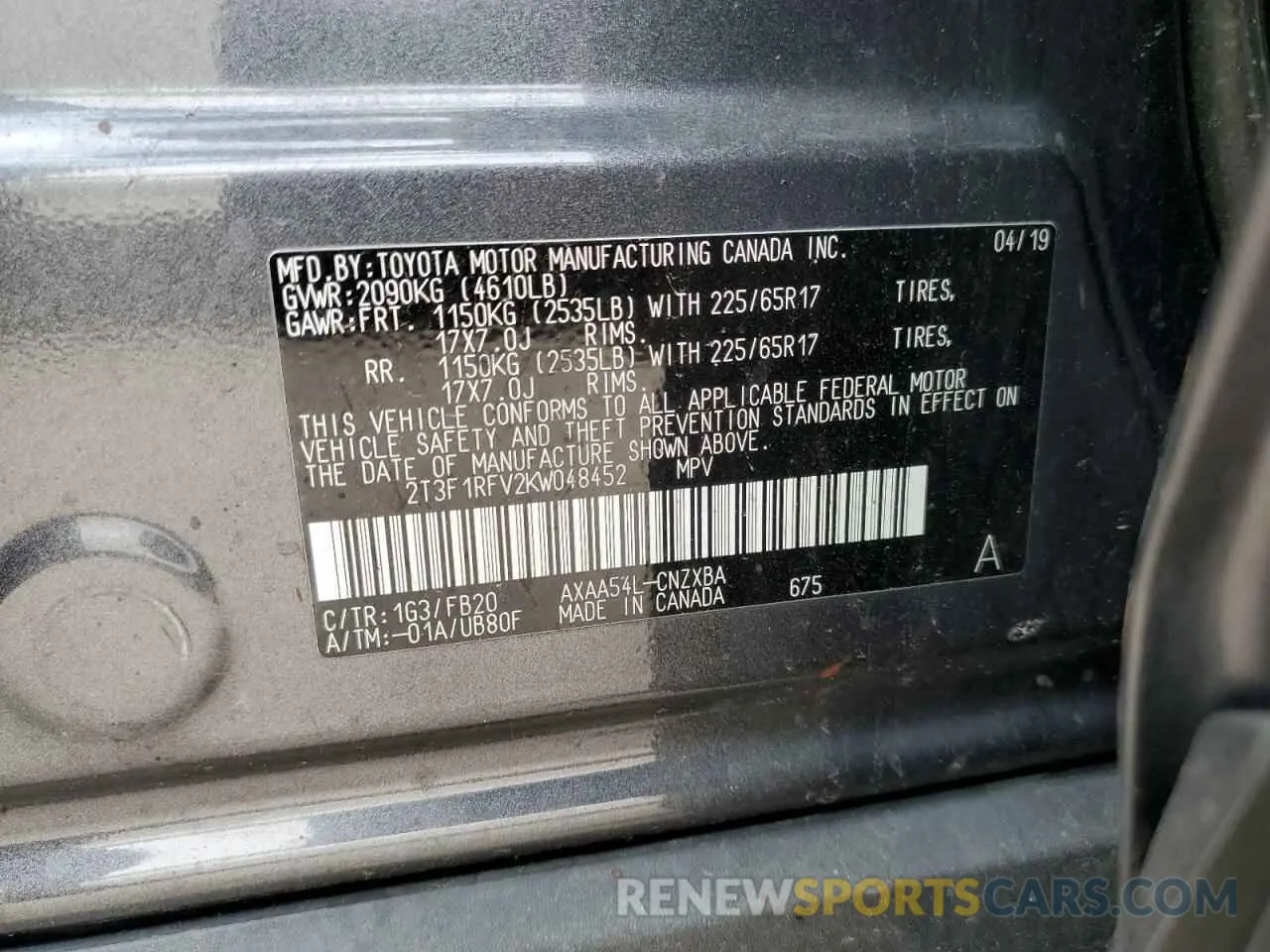14 Photograph of a damaged car 2T3F1RFV2KW048452 TOYOTA RAV4 2019