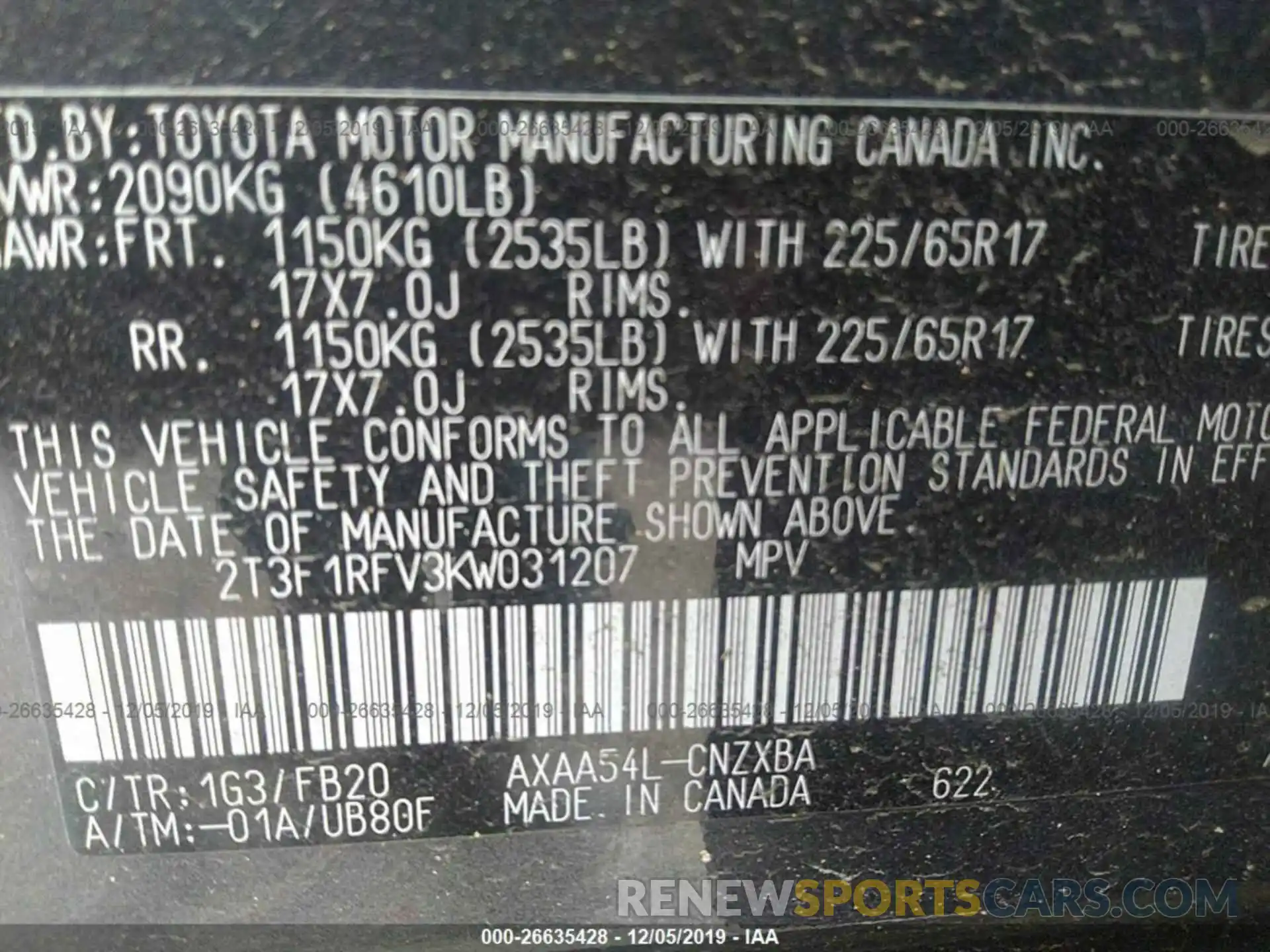 9 Photograph of a damaged car 2T3F1RFV3KW031207 TOYOTA RAV4 2019