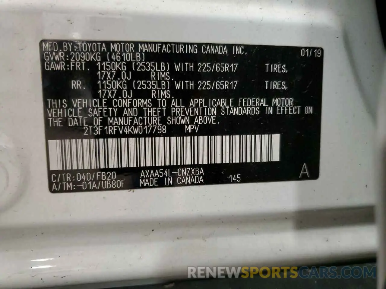 15 Photograph of a damaged car 2T3F1RFV4KW017798 TOYOTA RAV4 2019