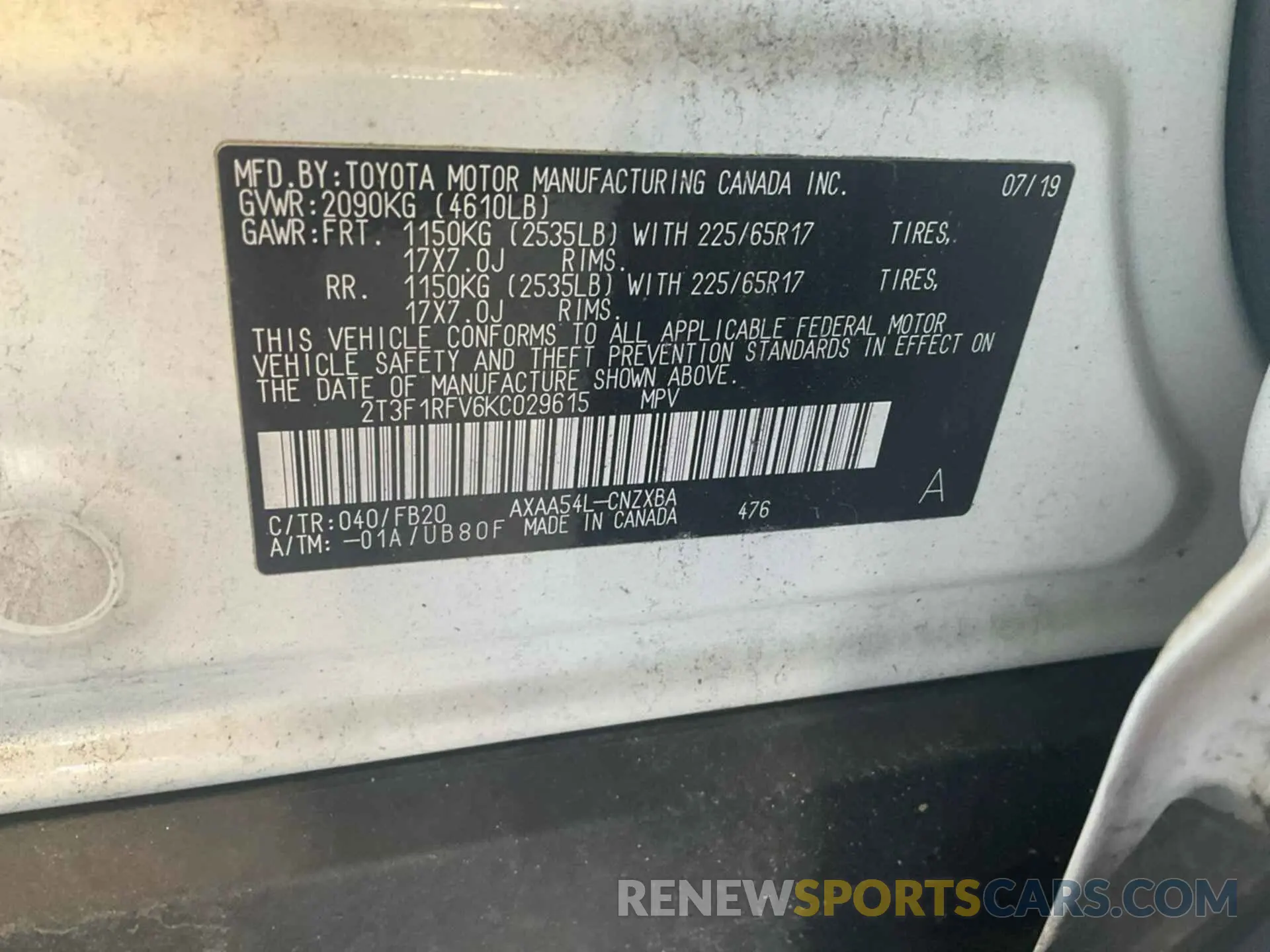 14 Photograph of a damaged car 2T3F1RFV6KC029615 TOYOTA RAV4 2019