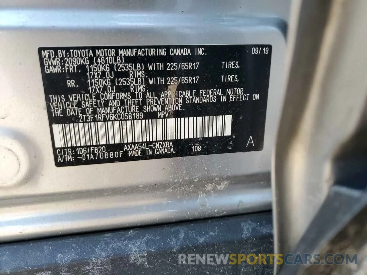 13 Photograph of a damaged car 2T3F1RFV6KC058189 TOYOTA RAV4 2019