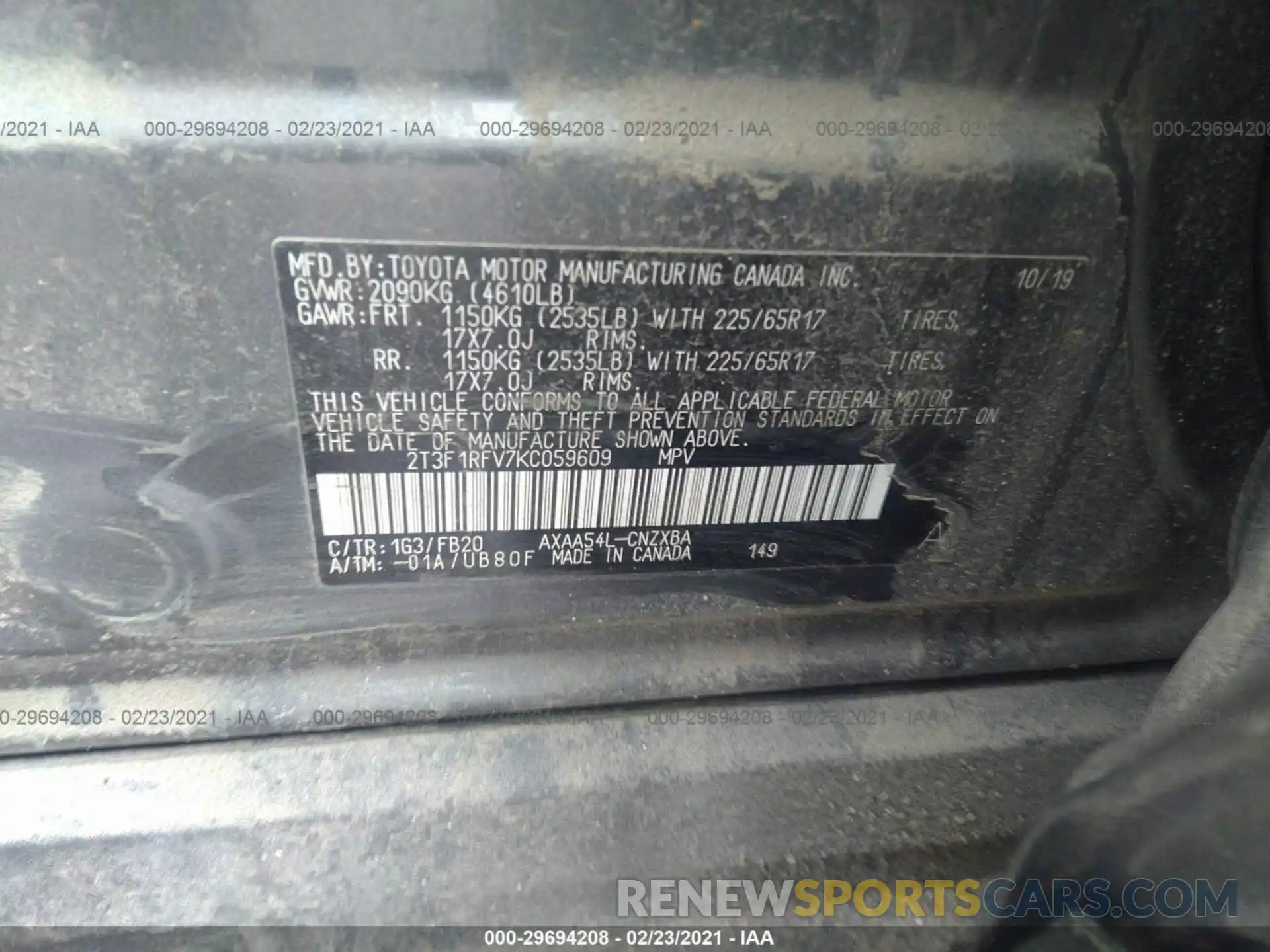 9 Photograph of a damaged car 2T3F1RFV7KC059609 TOYOTA RAV4 2019