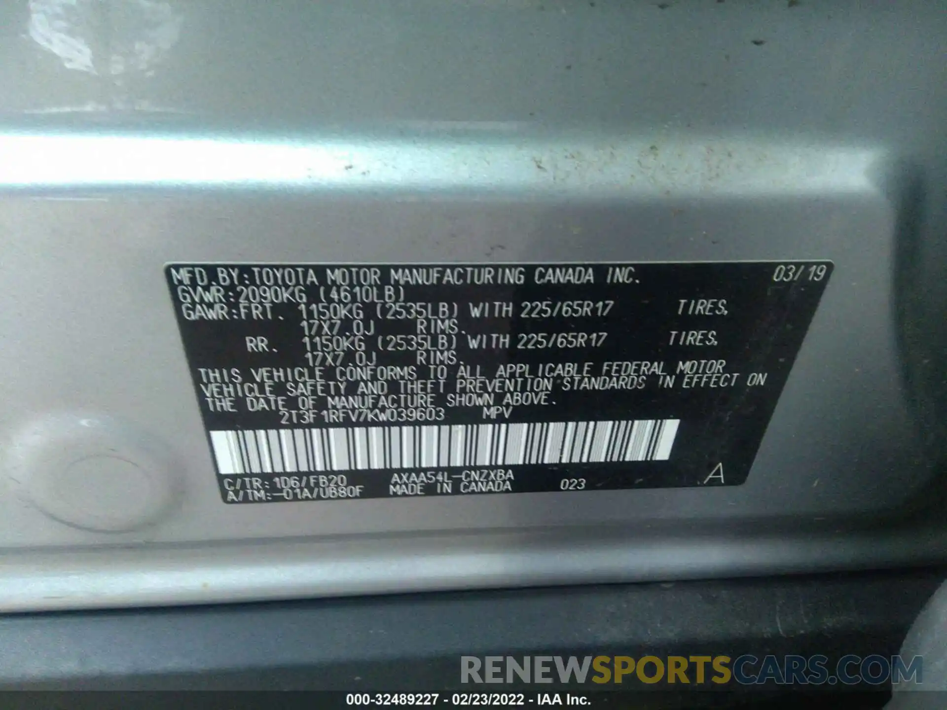 9 Photograph of a damaged car 2T3F1RFV7KW039603 TOYOTA RAV4 2019