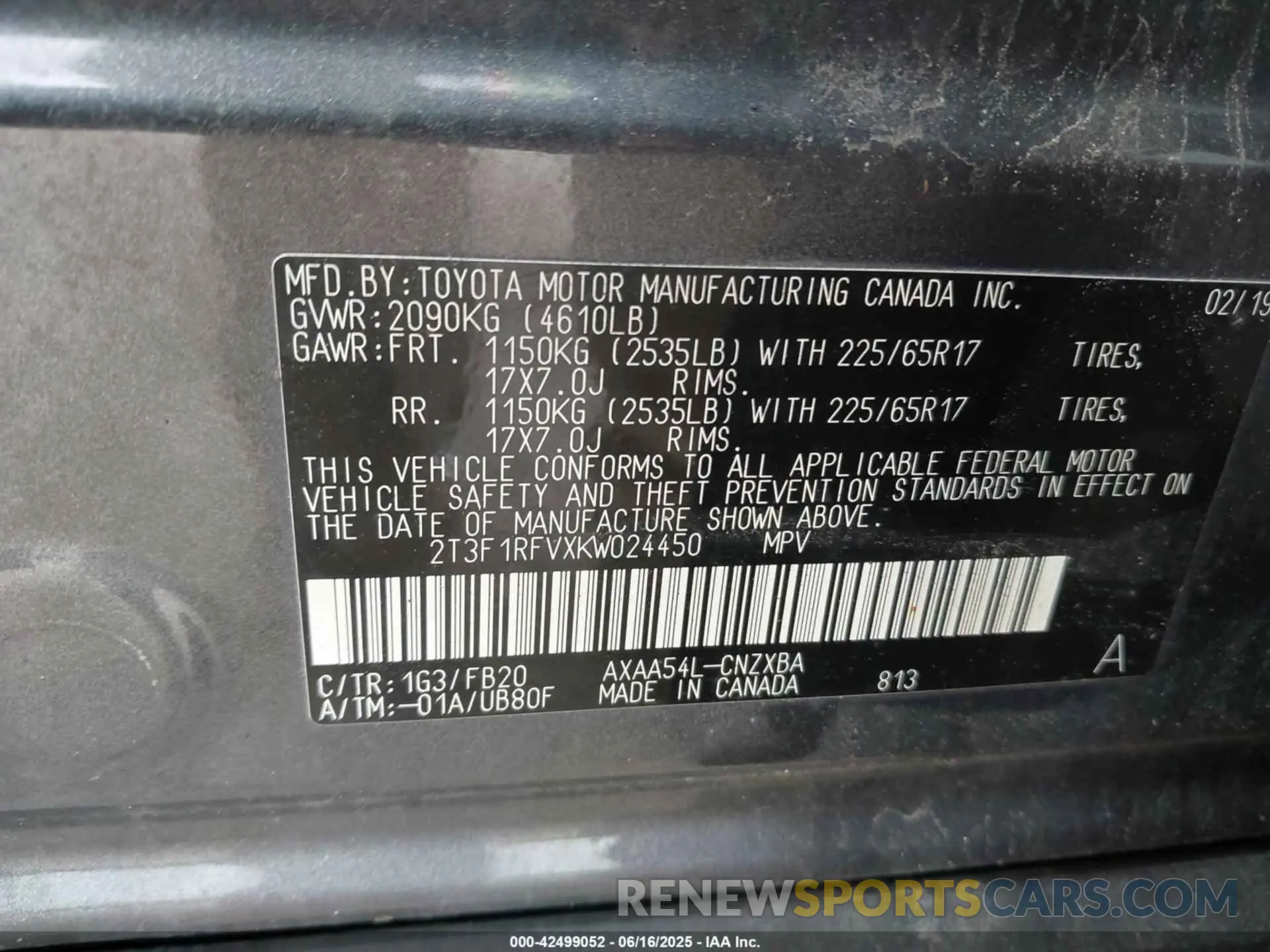 9 Photograph of a damaged car 2T3F1RFVXKW024450 TOYOTA RAV4 2019