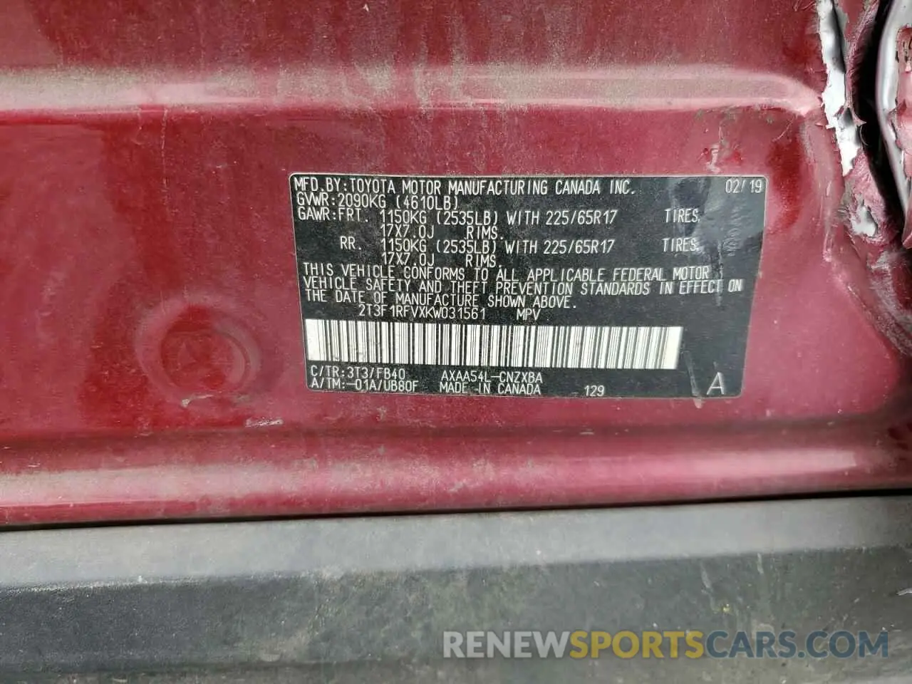 14 Photograph of a damaged car 2T3F1RFVXKW031561 TOYOTA RAV4 2019