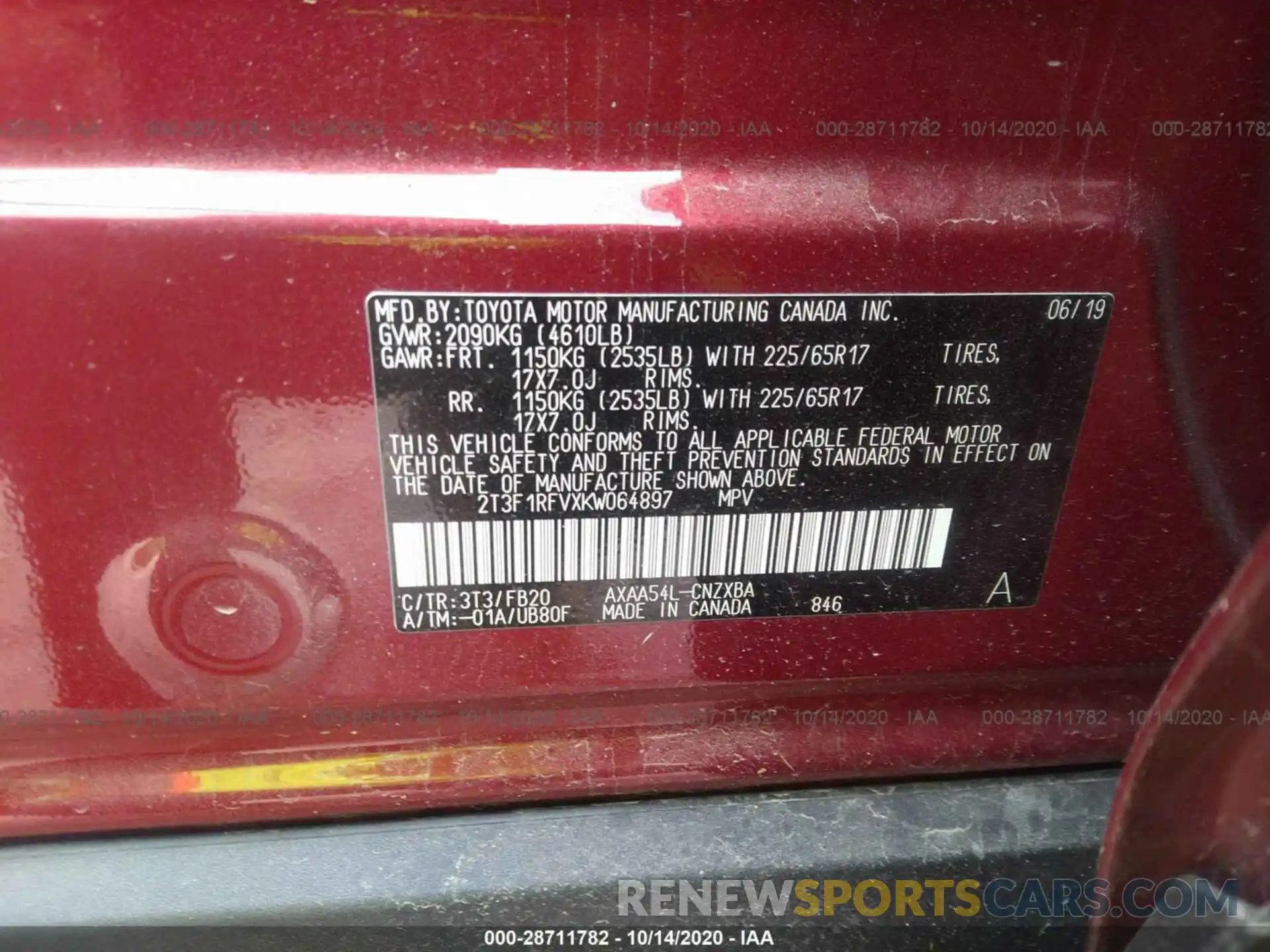 9 Photograph of a damaged car 2T3F1RFVXKW064897 TOYOTA RAV4 2019