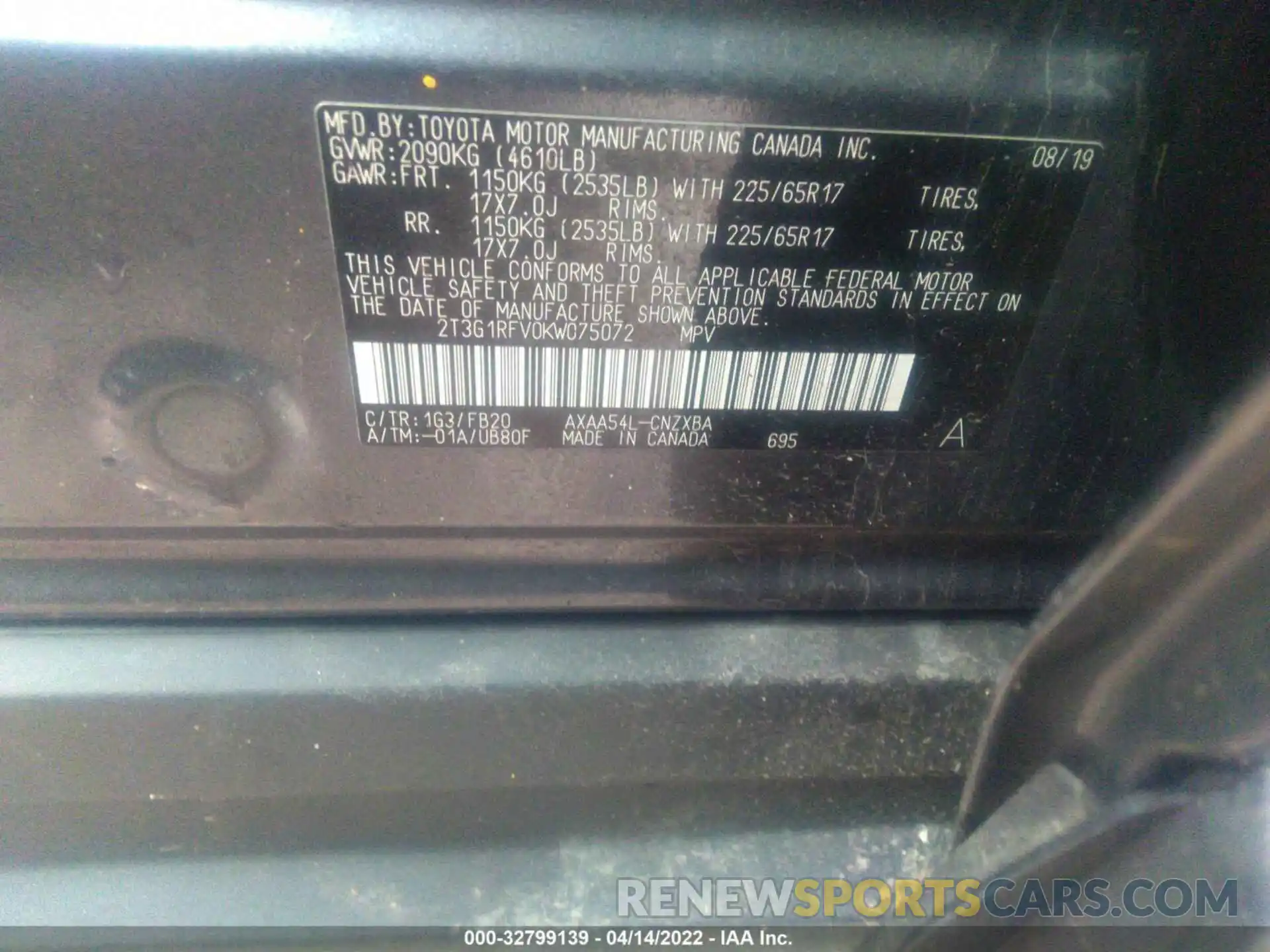 9 Photograph of a damaged car 2T3G1RFV0KW075072 TOYOTA RAV4 2019