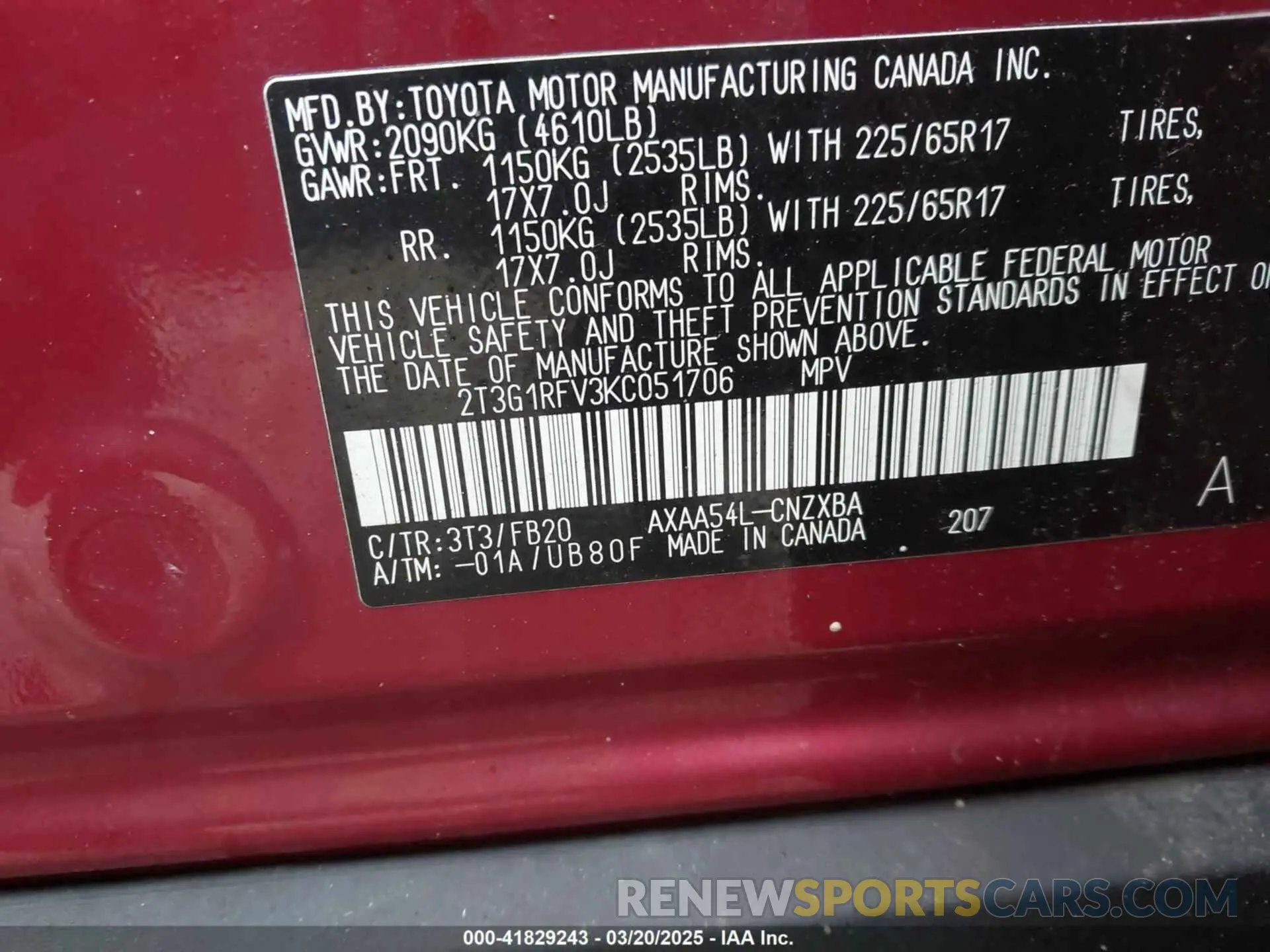 9 Photograph of a damaged car 2T3G1RFV3KC051706 TOYOTA RAV4 2019