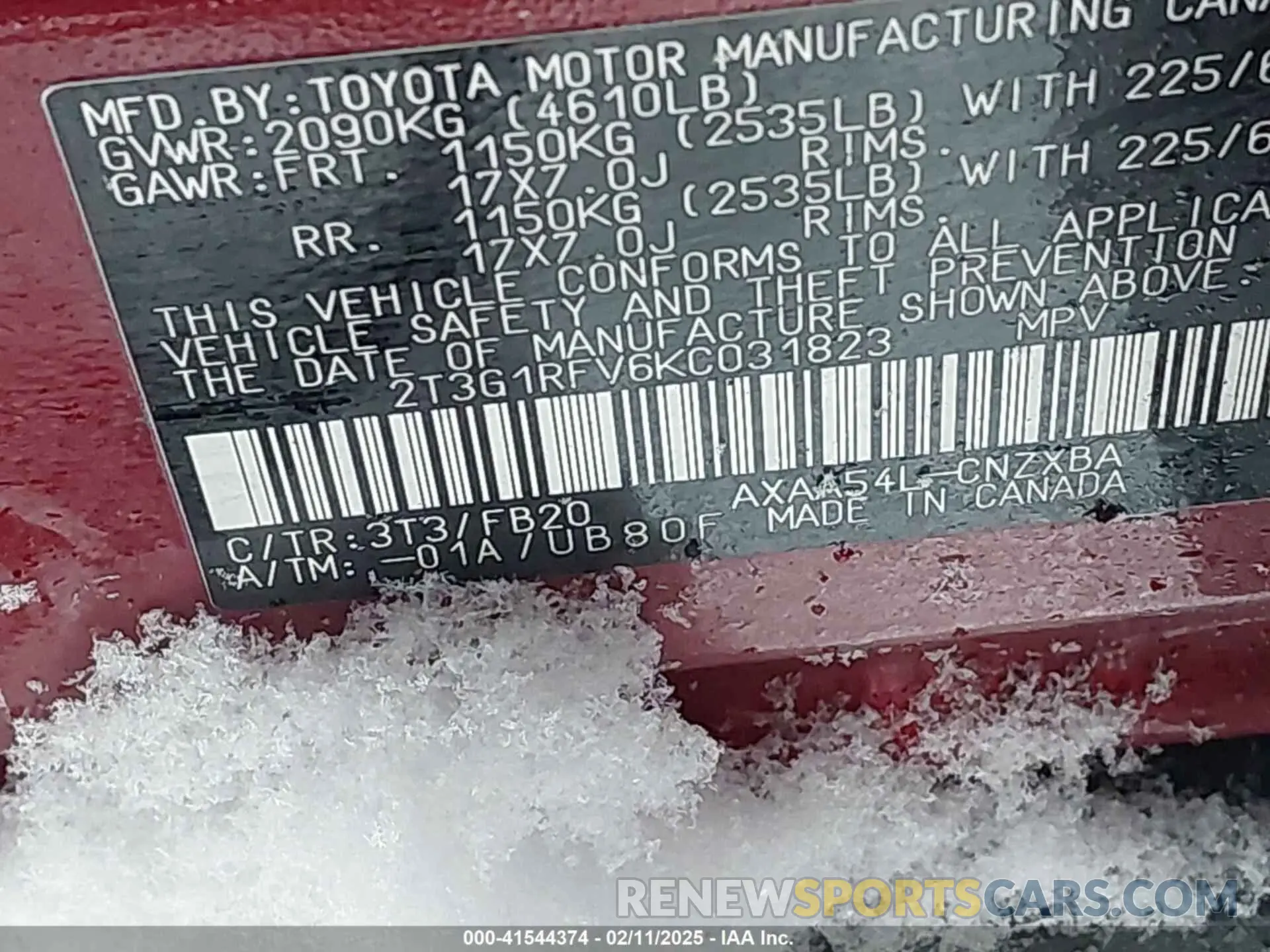 9 Photograph of a damaged car 2T3G1RFV6KC031823 TOYOTA RAV4 2019
