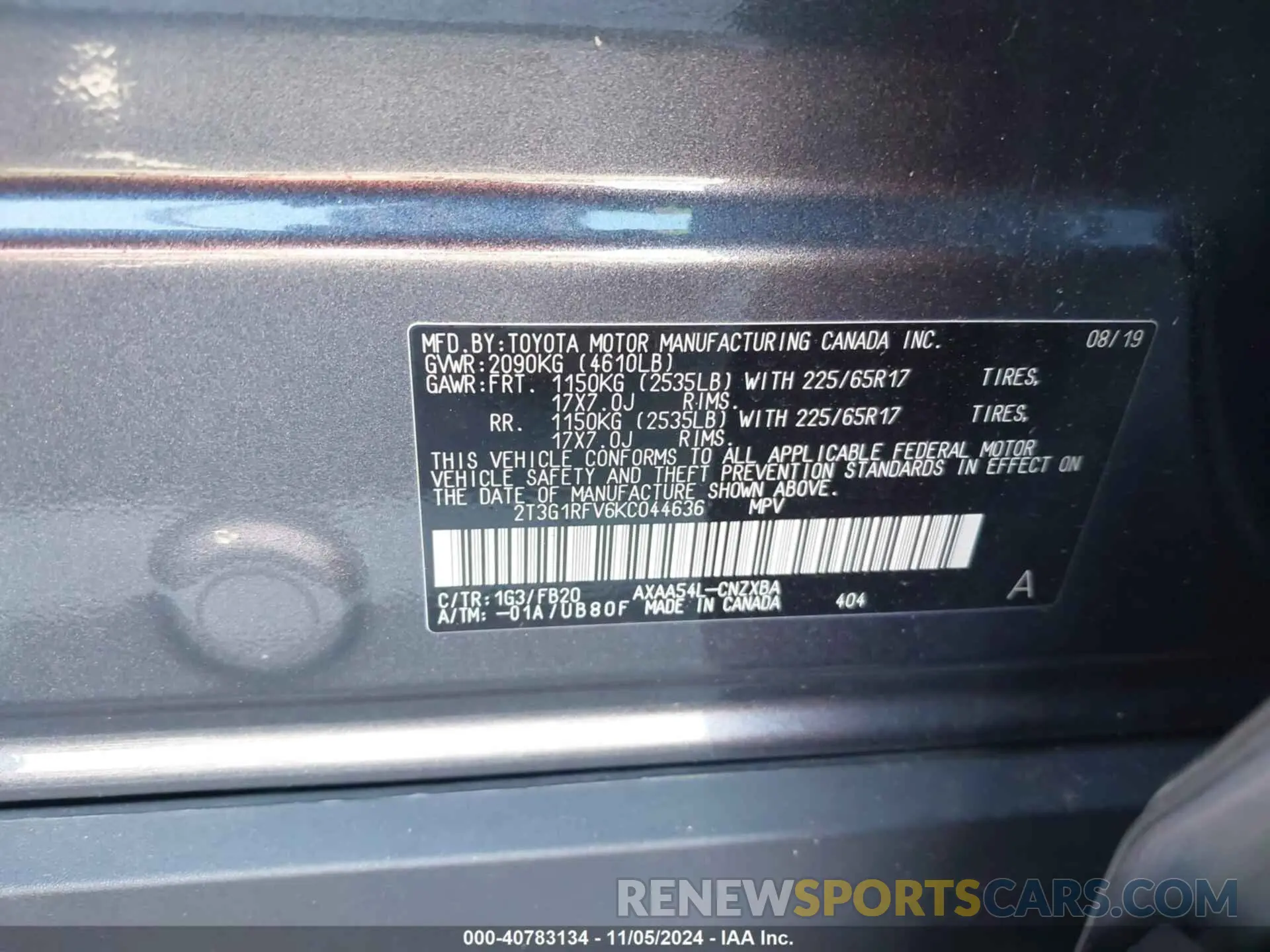 9 Photograph of a damaged car 2T3G1RFV6KC044636 TOYOTA RAV4 2019