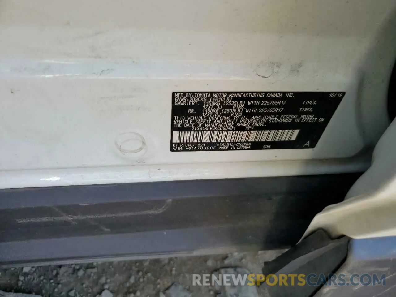 13 Photograph of a damaged car 2T3G1RFV6KC060481 TOYOTA RAV4 2019