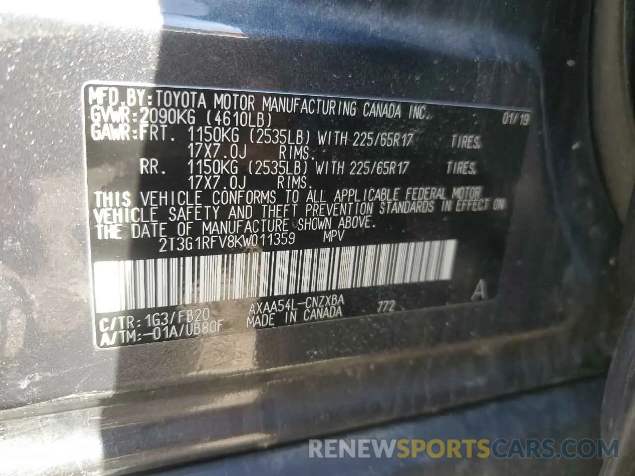 14 Photograph of a damaged car 2T3G1RFV8KW011359 TOYOTA RAV4 2019
