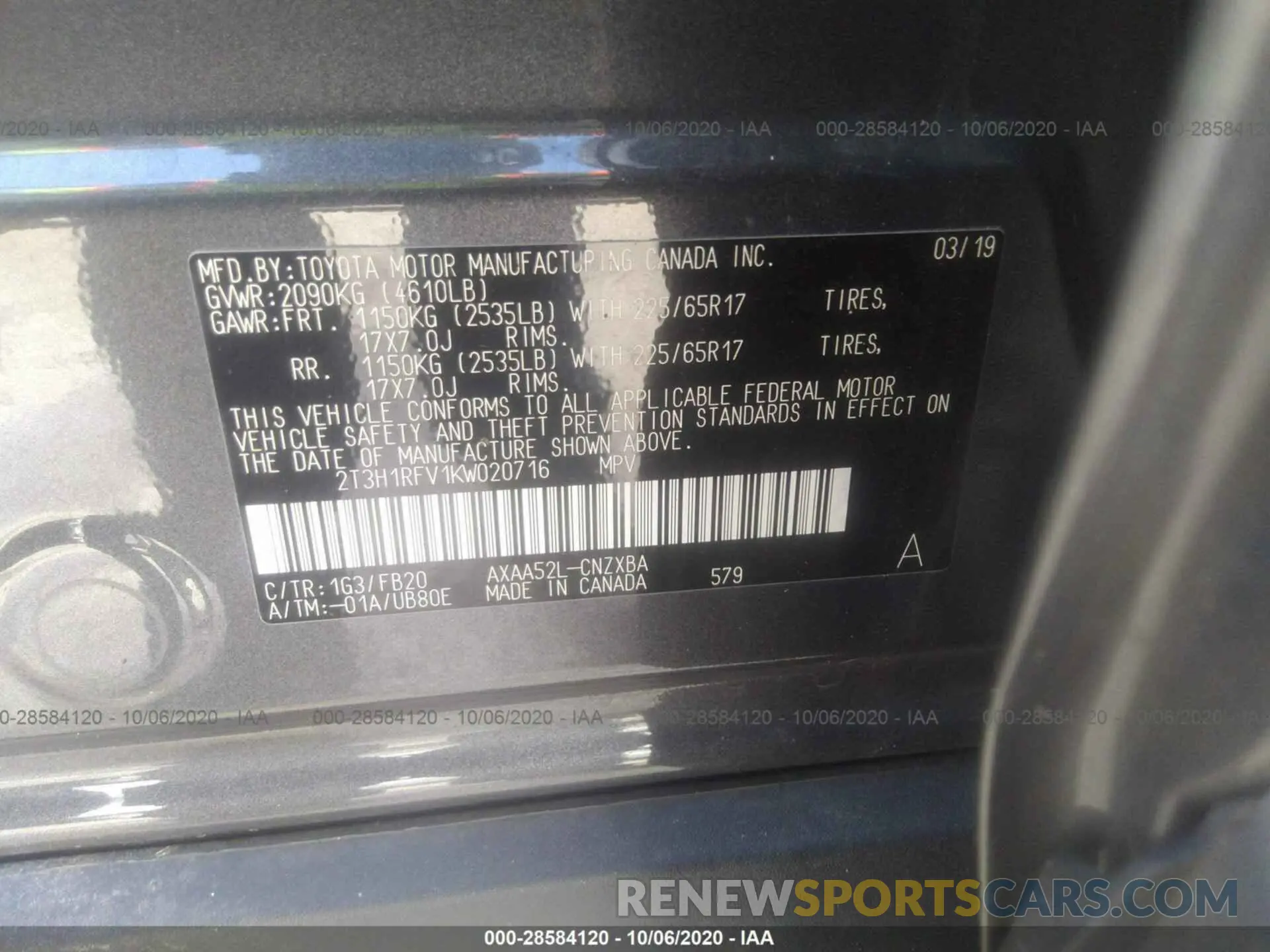 9 Photograph of a damaged car 2T3H1RFV1KW020716 TOYOTA RAV4 2019