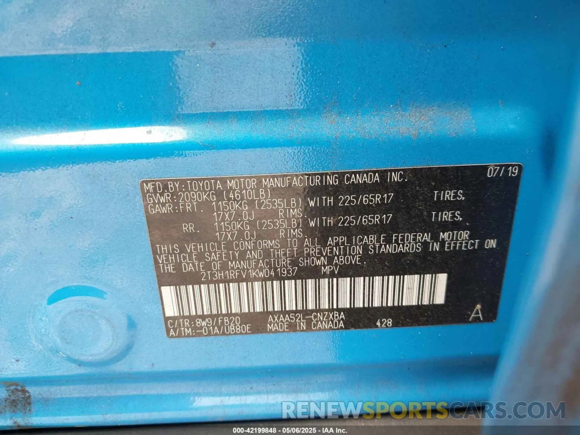 9 Photograph of a damaged car 2T3H1RFV1KW041937 TOYOTA RAV4 2019