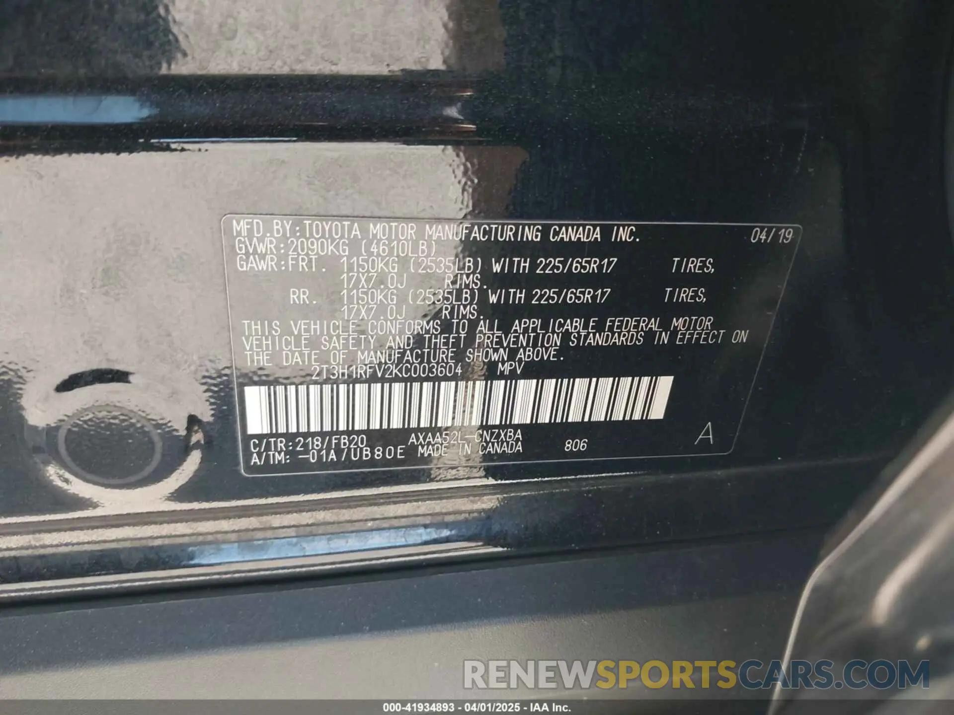 9 Photograph of a damaged car 2T3H1RFV2KC003604 TOYOTA RAV4 2019