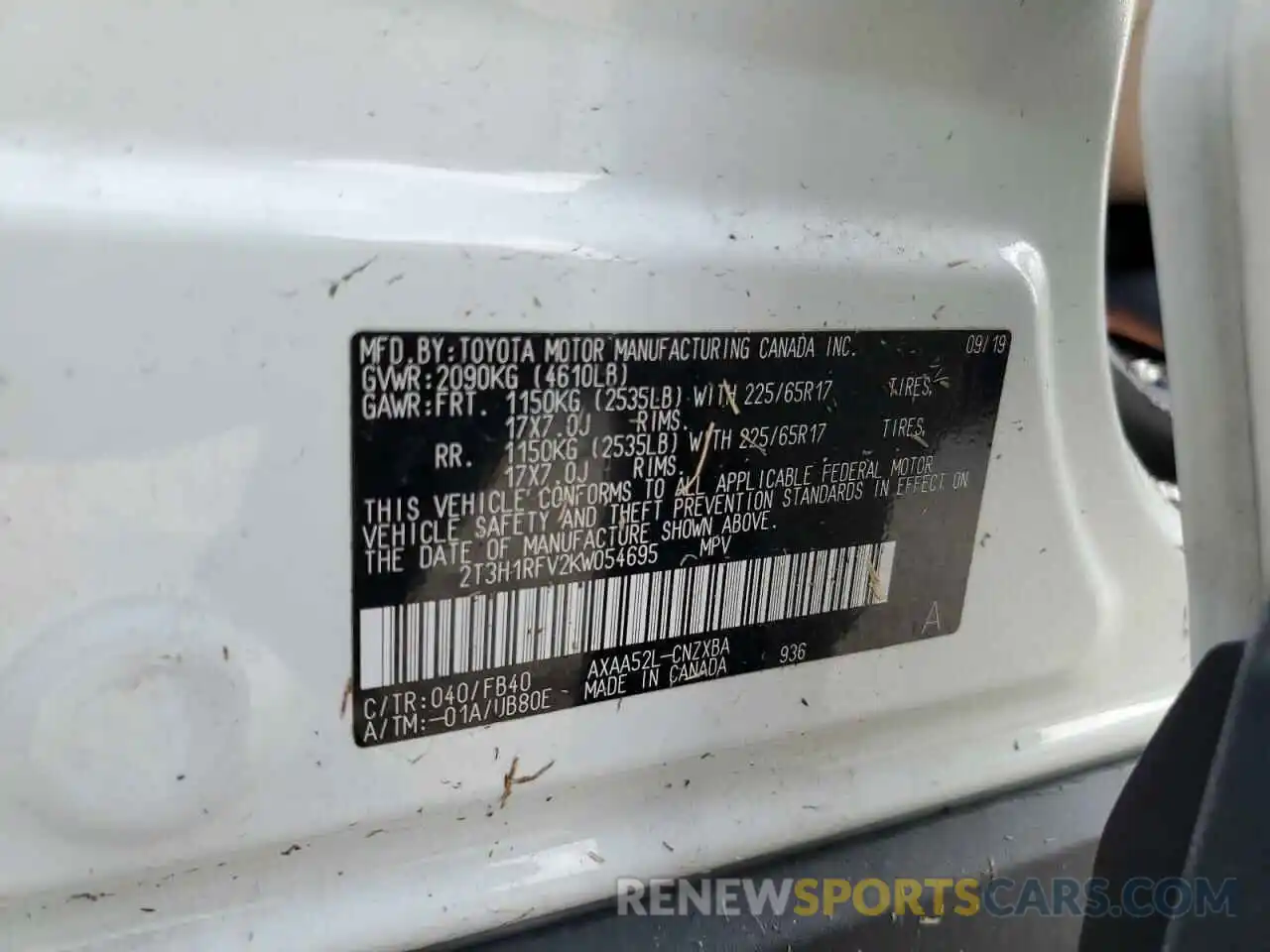 10 Photograph of a damaged car 2T3H1RFV2KW054695 TOYOTA RAV4 2019