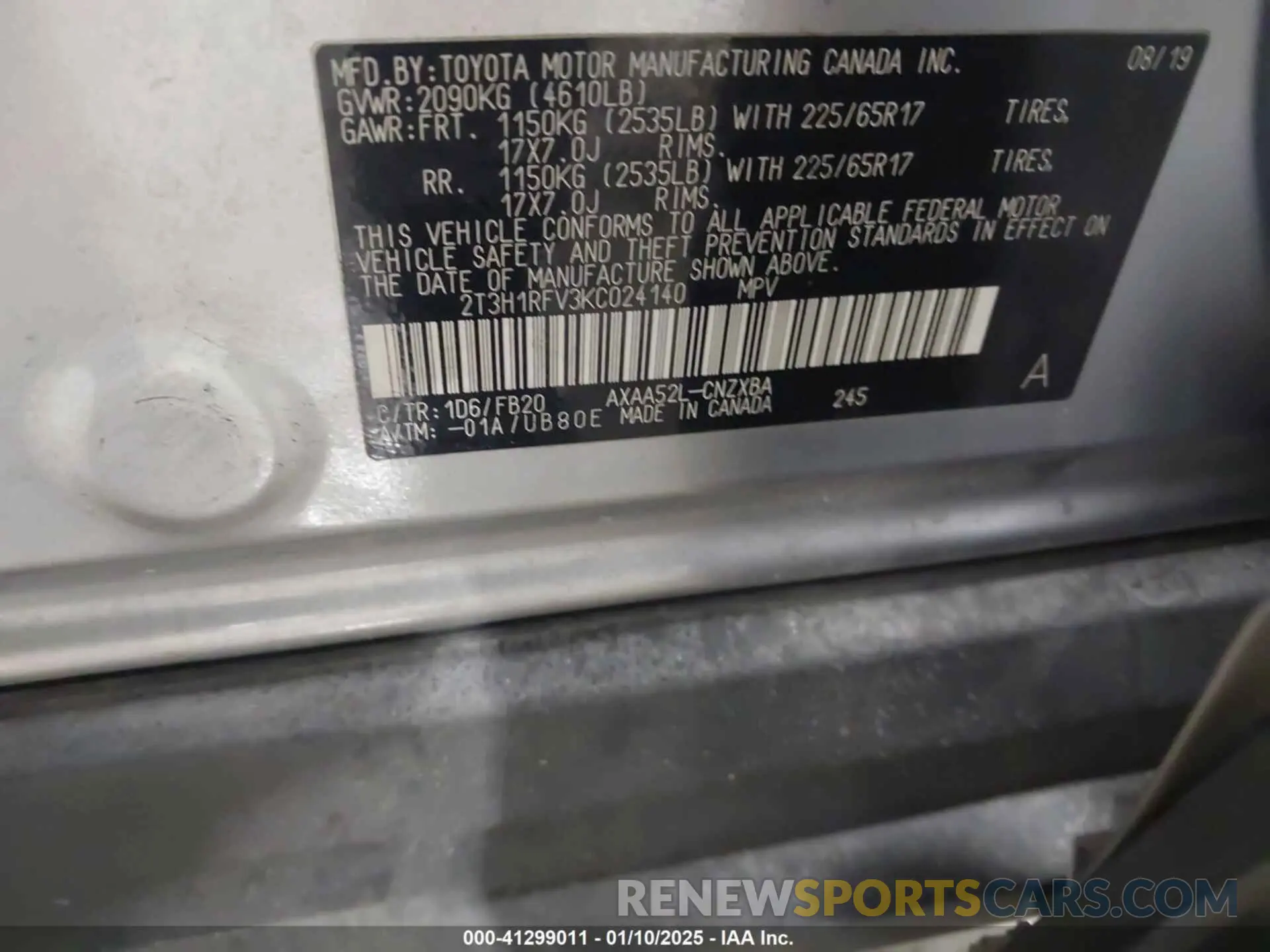 9 Photograph of a damaged car 2T3H1RFV3KC024140 TOYOTA RAV4 2019