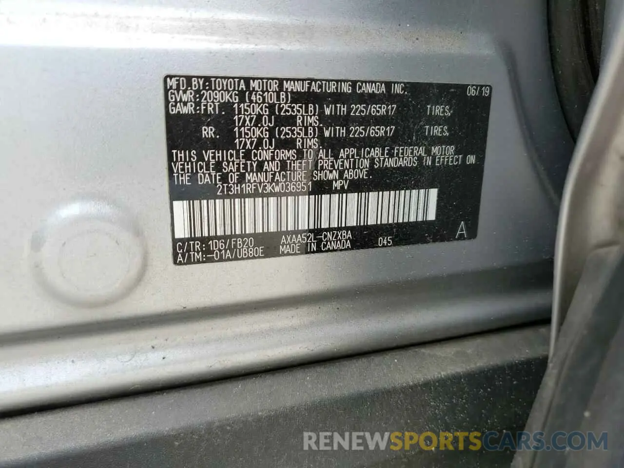 14 Photograph of a damaged car 2T3H1RFV3KW036951 TOYOTA RAV4 2019