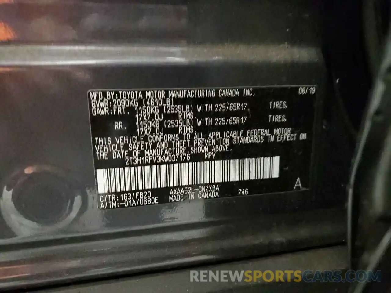 10 Photograph of a damaged car 2T3H1RFV3KW037176 TOYOTA RAV4 2019