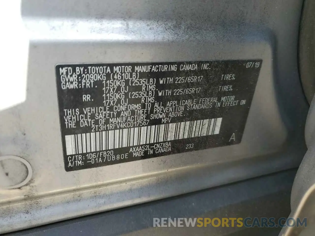 12 Photograph of a damaged car 2T3H1RFV4KC017567 TOYOTA RAV4 2019