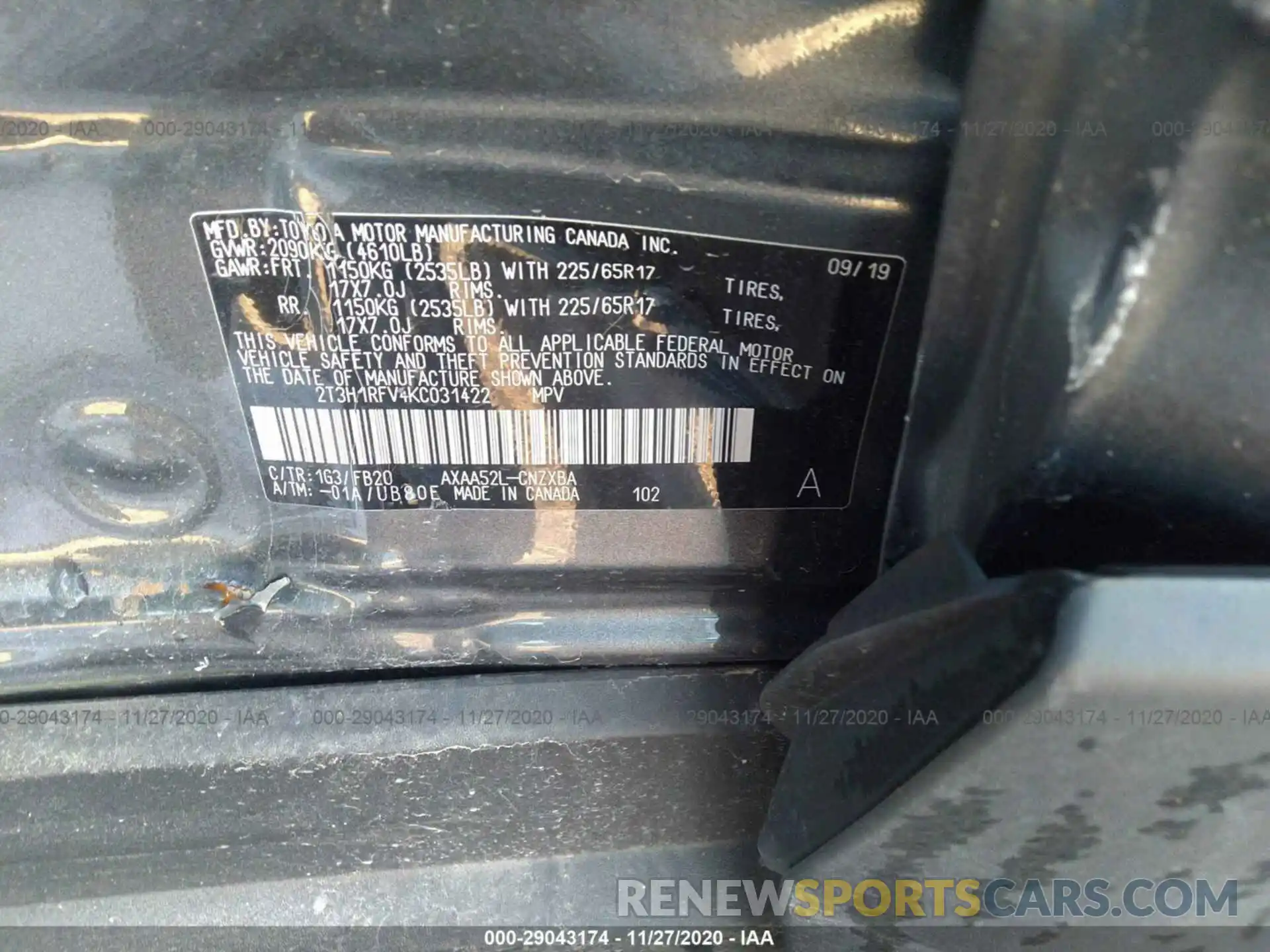 9 Photograph of a damaged car 2T3H1RFV4KC031422 TOYOTA RAV4 2019