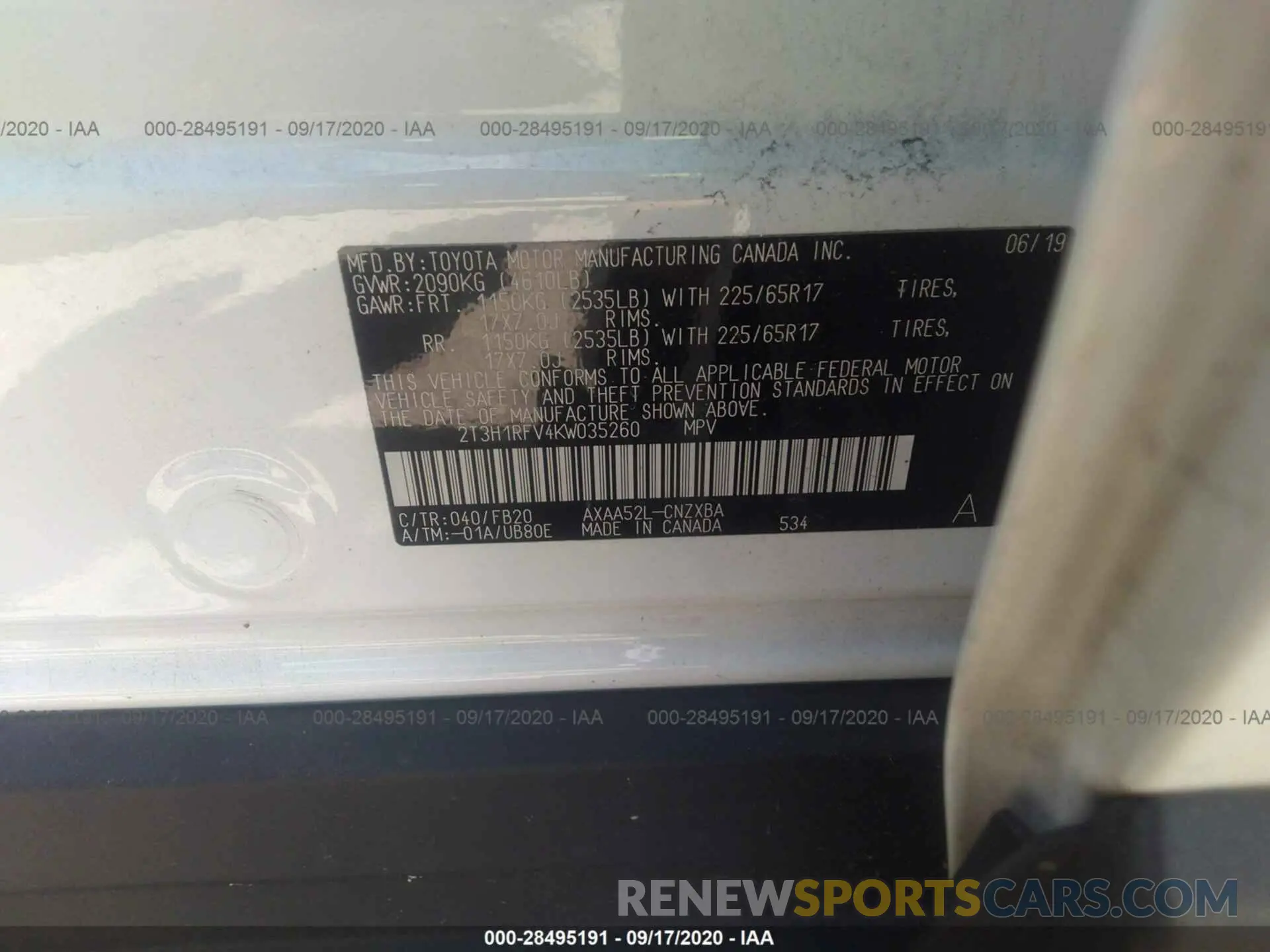 9 Photograph of a damaged car 2T3H1RFV4KW035260 TOYOTA RAV4 2019