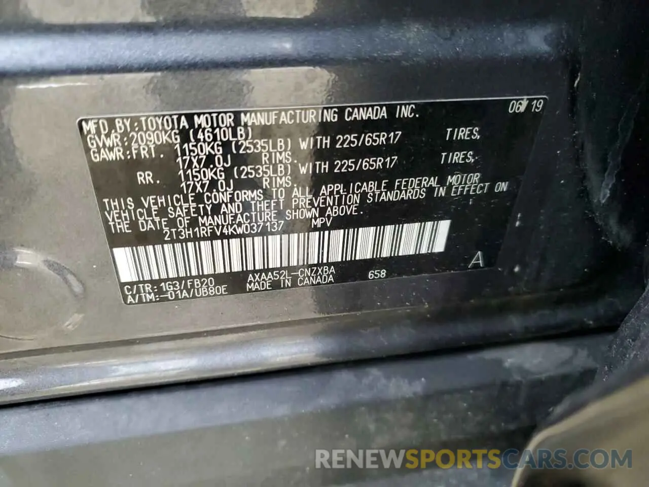 15 Photograph of a damaged car 2T3H1RFV4KW037137 TOYOTA RAV4 2019