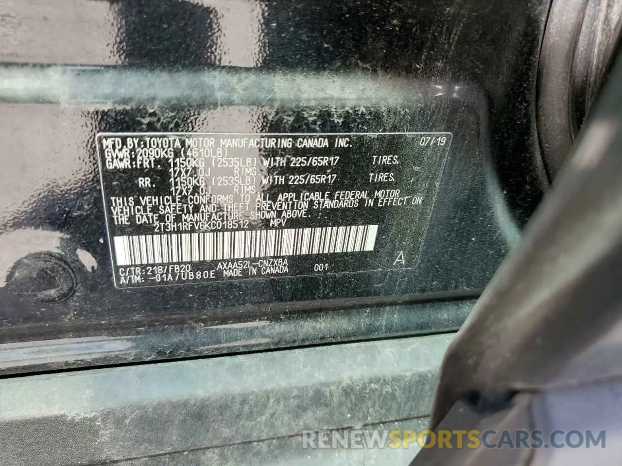 13 Photograph of a damaged car 2T3H1RFV6KC018512 TOYOTA RAV4 2019