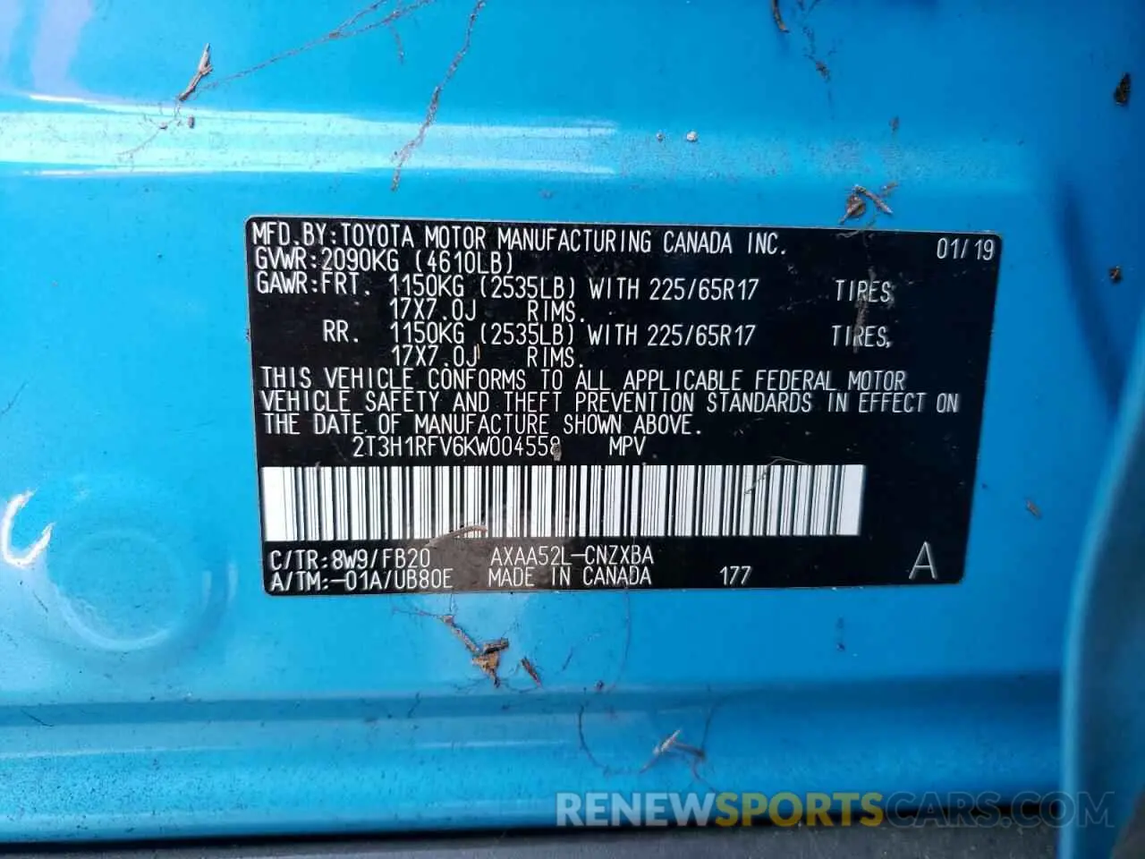 10 Photograph of a damaged car 2T3H1RFV6KW004558 TOYOTA RAV4 2019