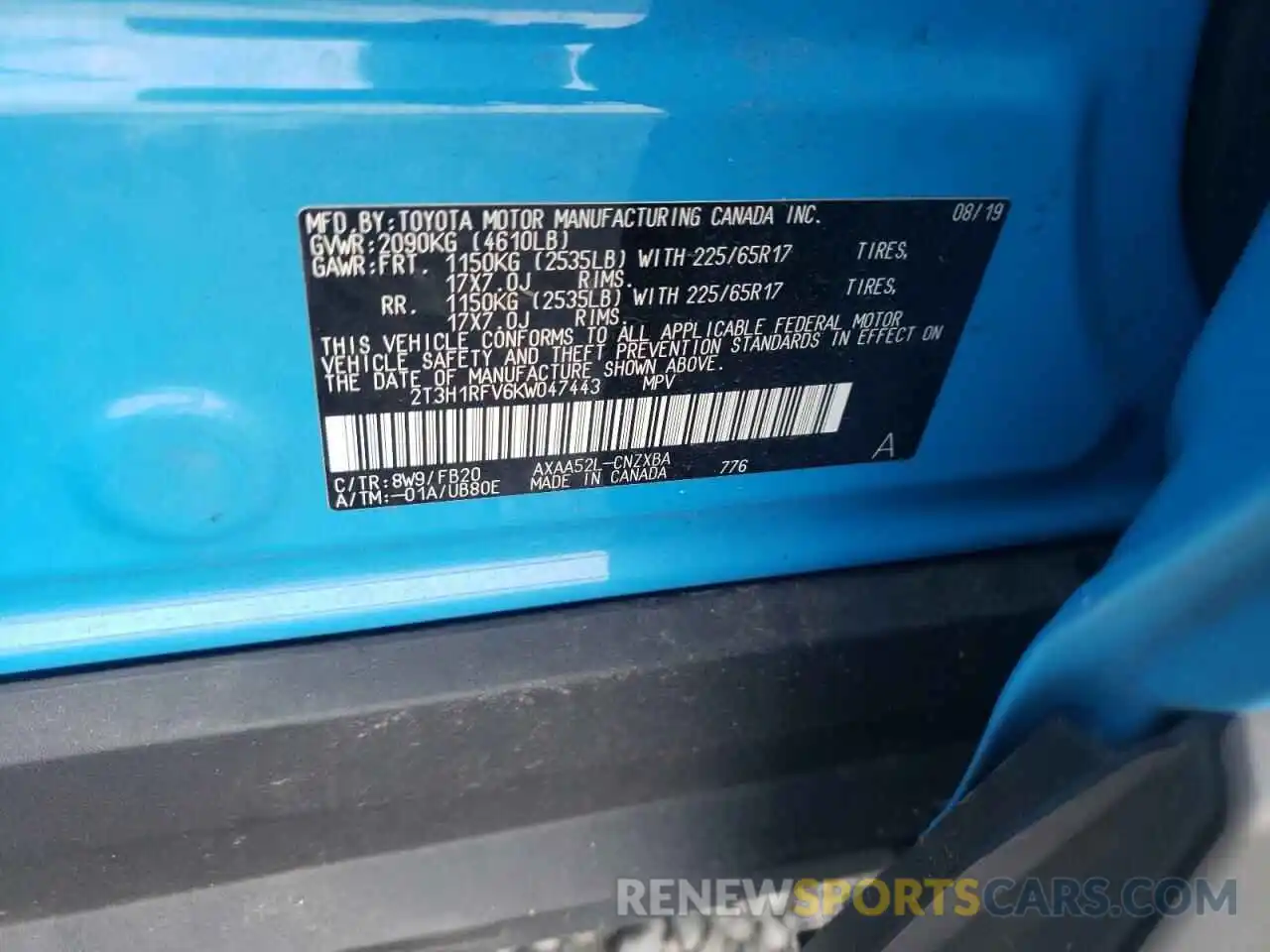 10 Photograph of a damaged car 2T3H1RFV6KW047443 TOYOTA RAV4 2019