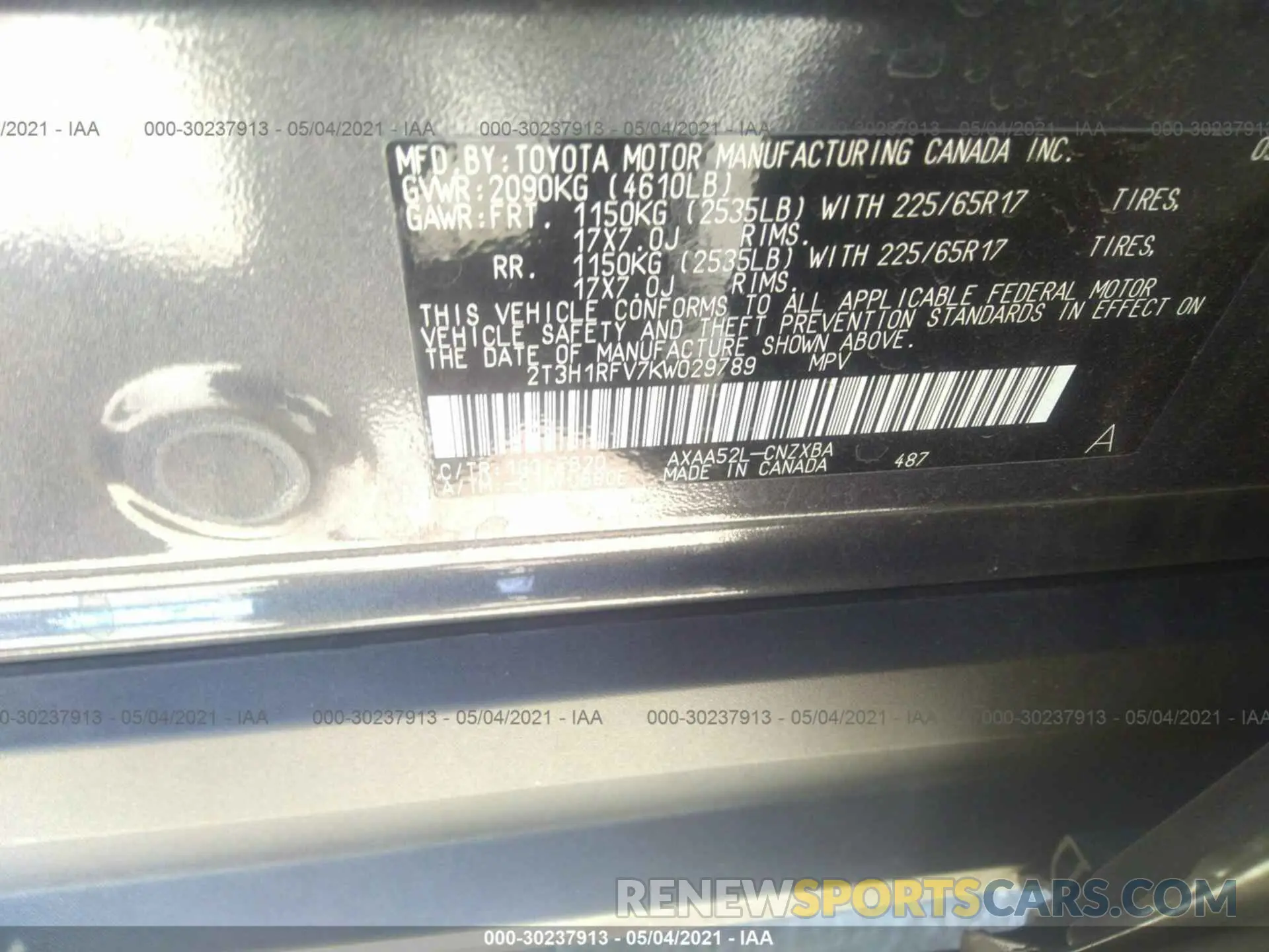 9 Photograph of a damaged car 2T3H1RFV7KW029789 TOYOTA RAV4 2019