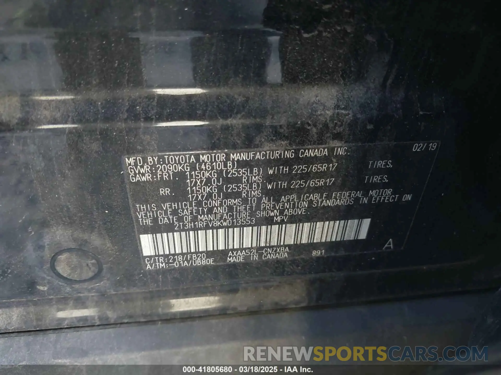 9 Photograph of a damaged car 2T3H1RFV8KW013553 TOYOTA RAV4 2019