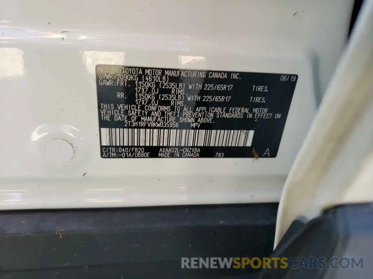 14 Photograph of a damaged car 2T3H1RFV8KW035956 TOYOTA RAV4 2019