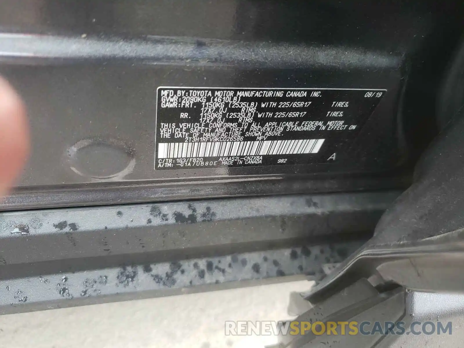 10 Photograph of a damaged car 2T3H1RFV9KC026586 TOYOTA RAV4 2019