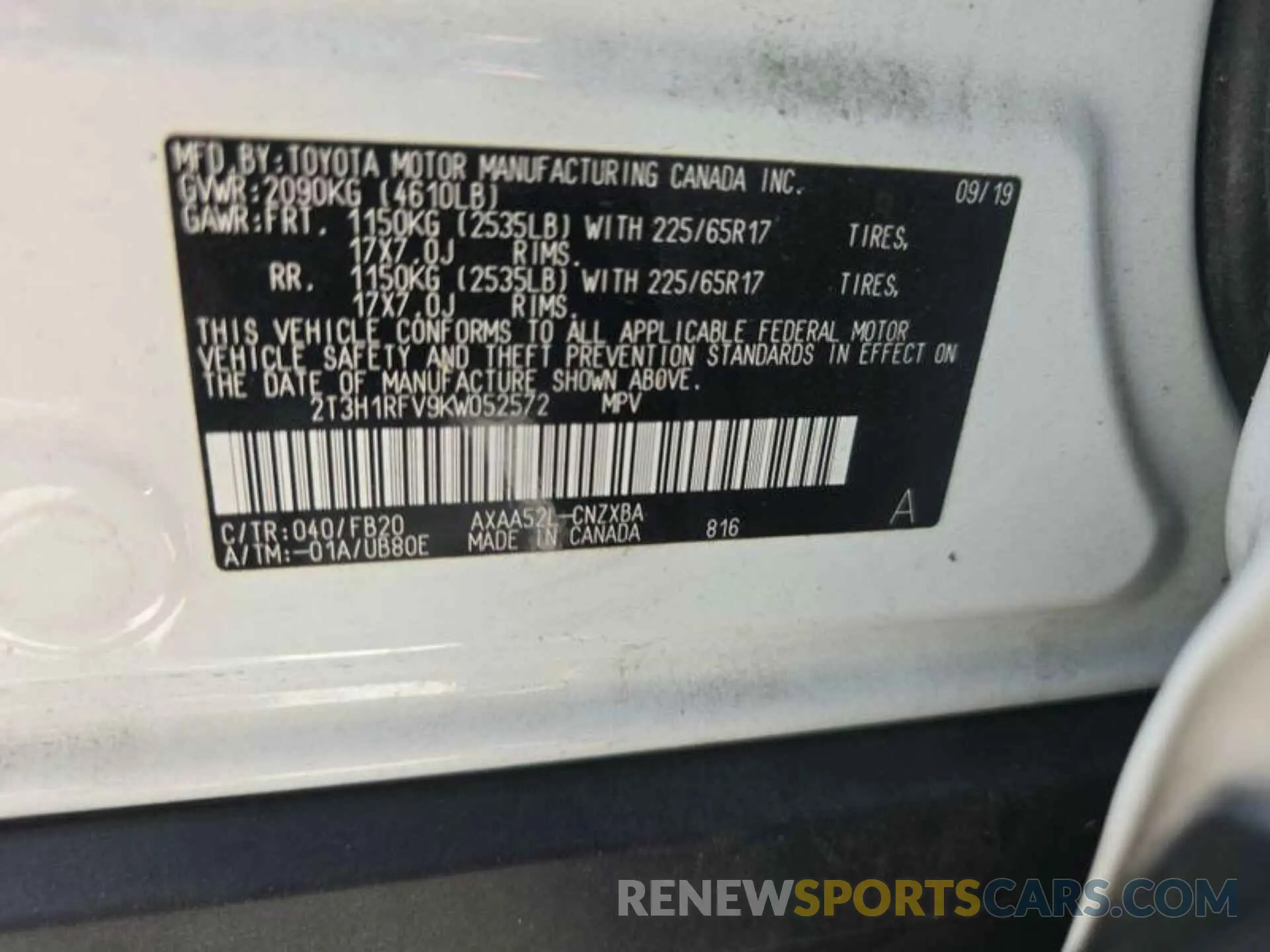 15 Photograph of a damaged car 2T3H1RFV9KW052572 TOYOTA RAV4 2019