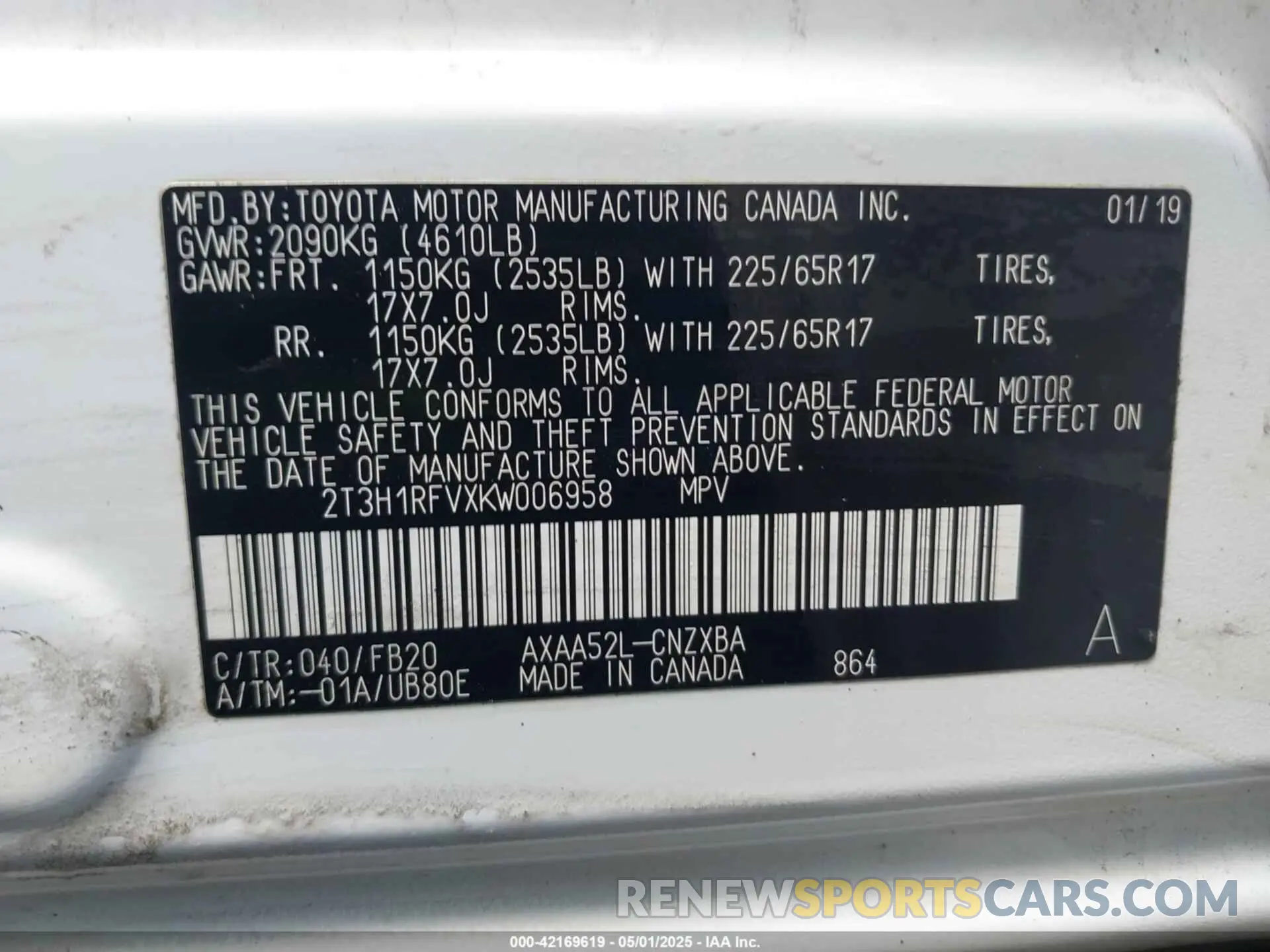 9 Photograph of a damaged car 2T3H1RFVXKW006958 TOYOTA RAV4 2019