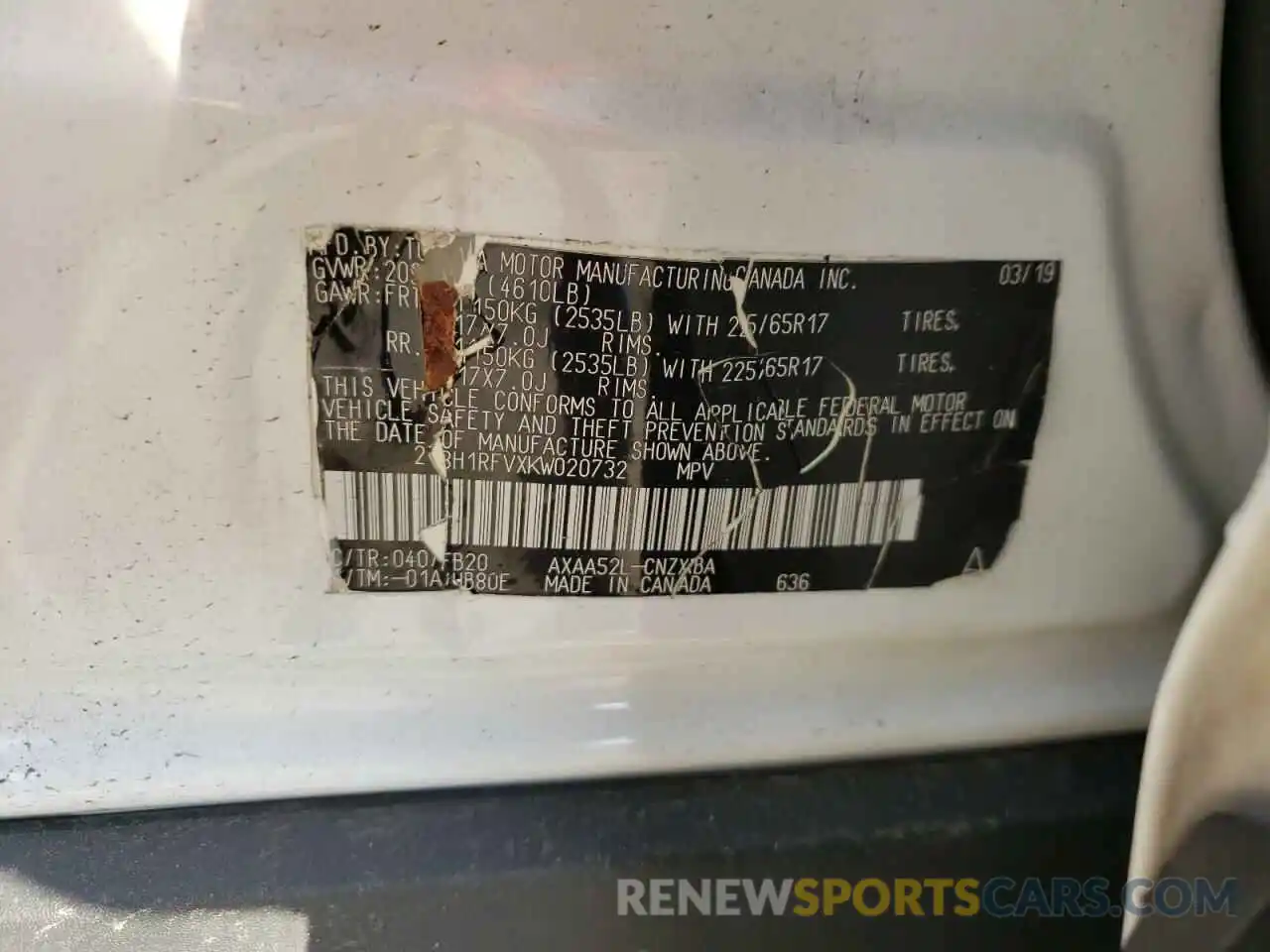 12 Photograph of a damaged car 2T3H1RFVXKW020732 TOYOTA RAV4 2019