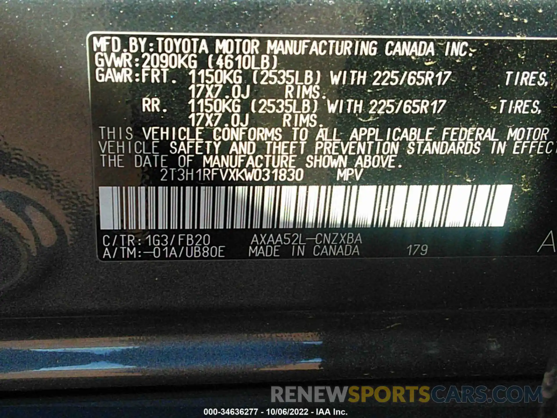 9 Photograph of a damaged car 2T3H1RFVXKW031830 TOYOTA RAV4 2019