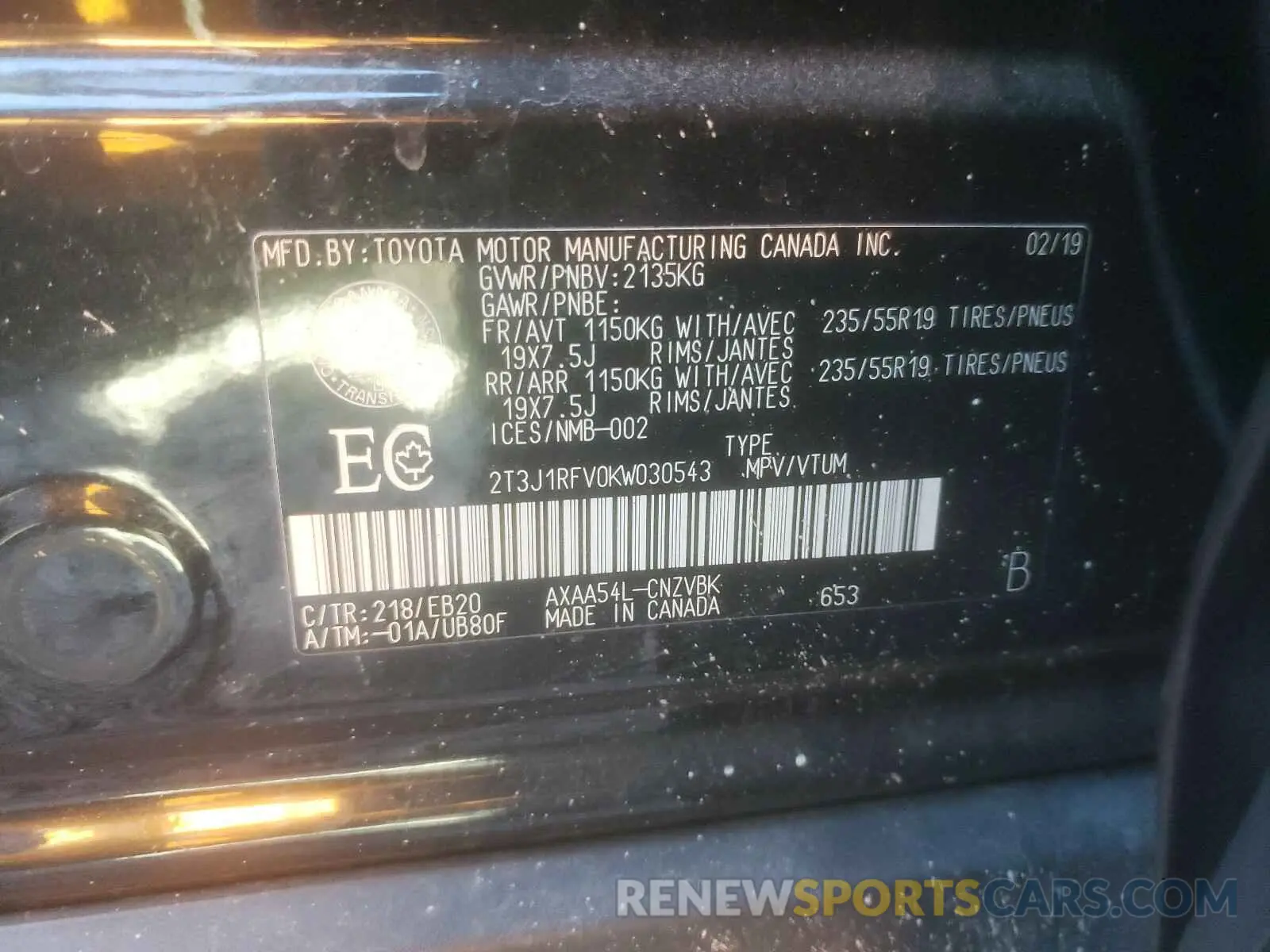 10 Photograph of a damaged car 2T3J1RFV0KW030543 TOYOTA RAV4 2019