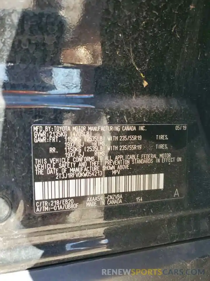 14 Photograph of a damaged car 2T3J1RFV0KW054213 TOYOTA RAV4 2019