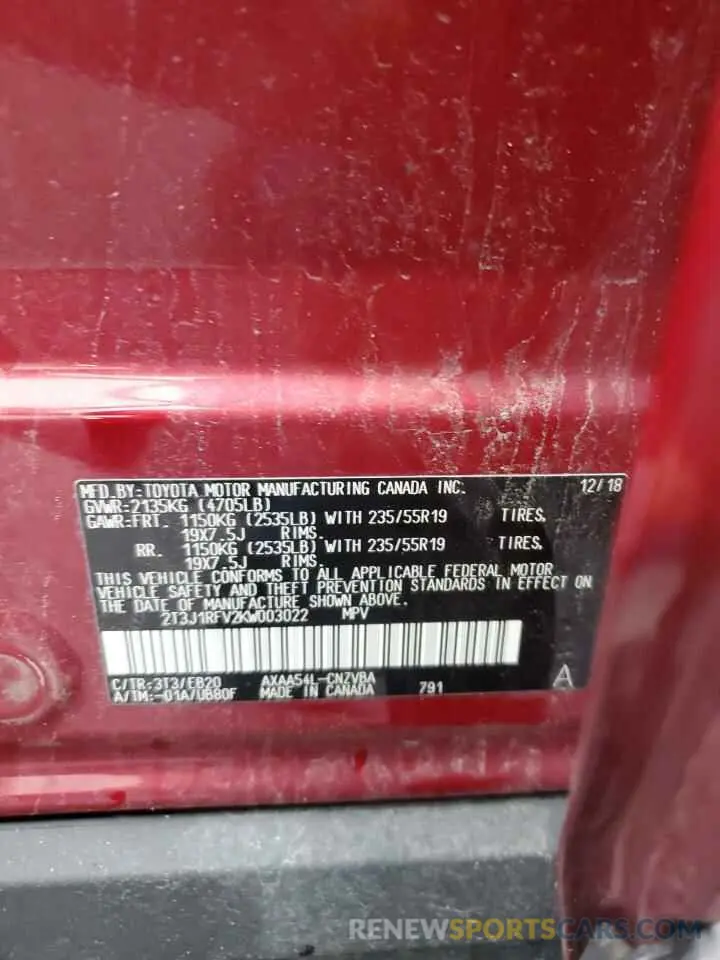 13 Photograph of a damaged car 2T3J1RFV2KW003022 TOYOTA RAV4 2019