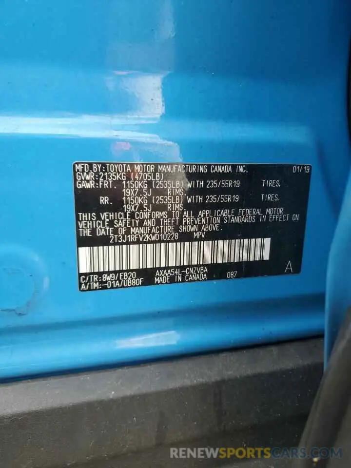 13 Photograph of a damaged car 2T3J1RFV2KW010228 TOYOTA RAV4 2019