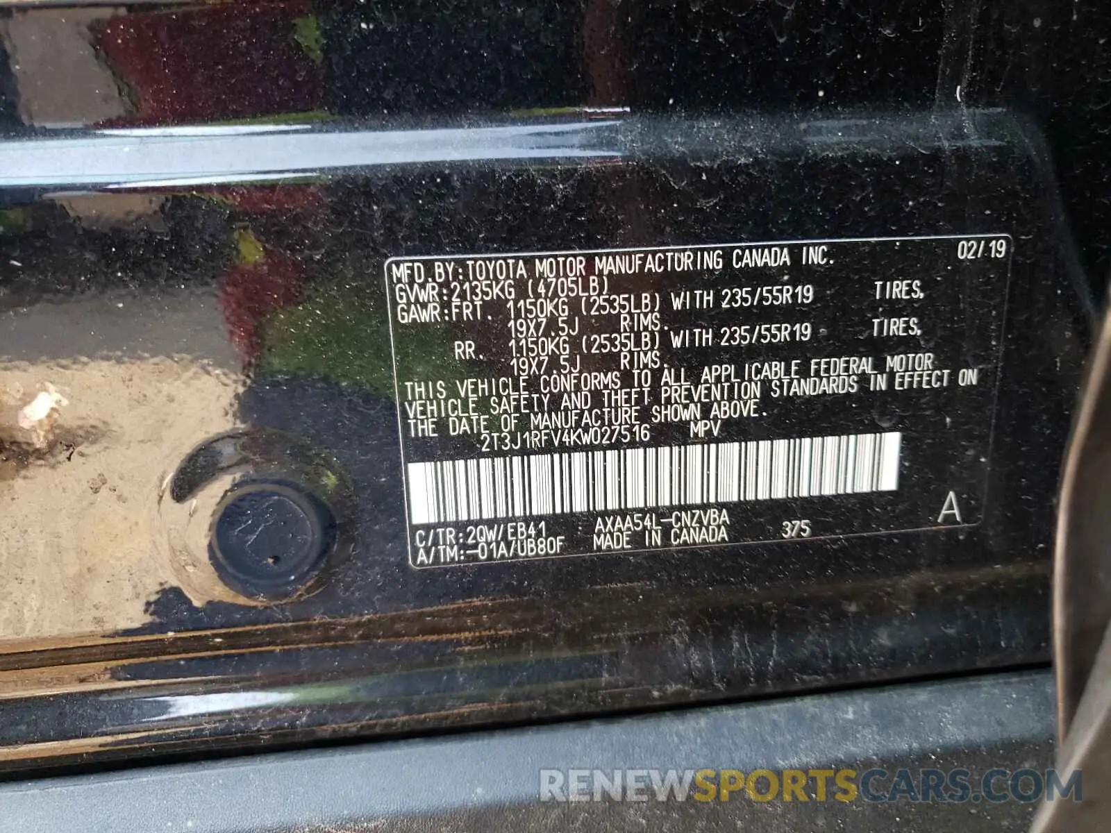 10 Photograph of a damaged car 2T3J1RFV4KW027516 TOYOTA RAV4 2019