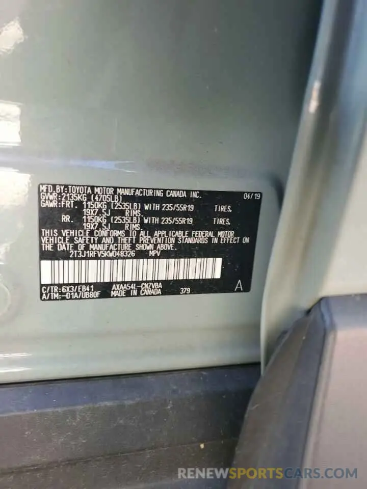 13 Photograph of a damaged car 2T3J1RFV5KW048326 TOYOTA RAV4 2019