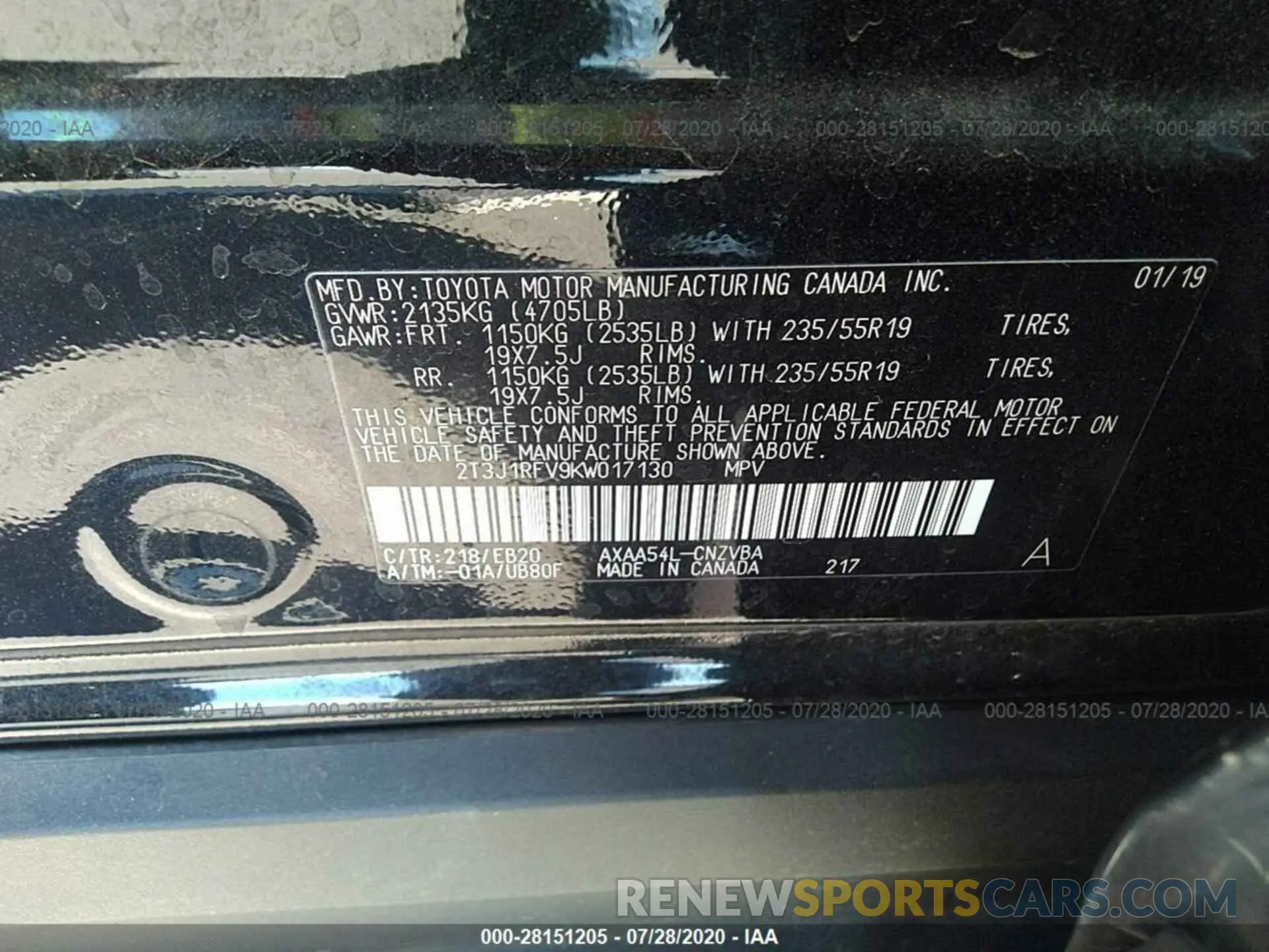 9 Photograph of a damaged car 2T3J1RFV9KW017130 TOYOTA RAV4 2019