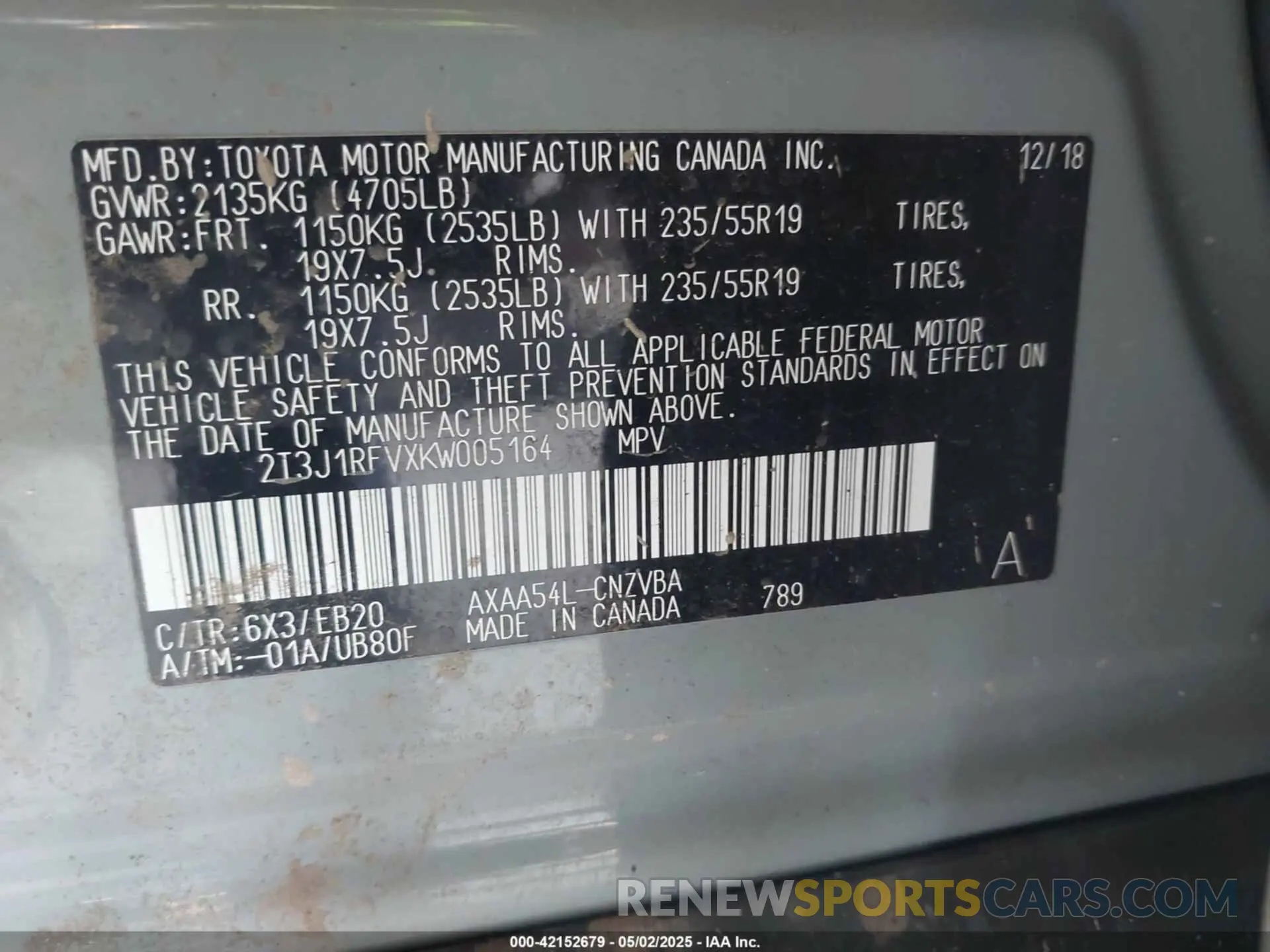 9 Photograph of a damaged car 2T3J1RFVXKW005164 TOYOTA RAV4 2019