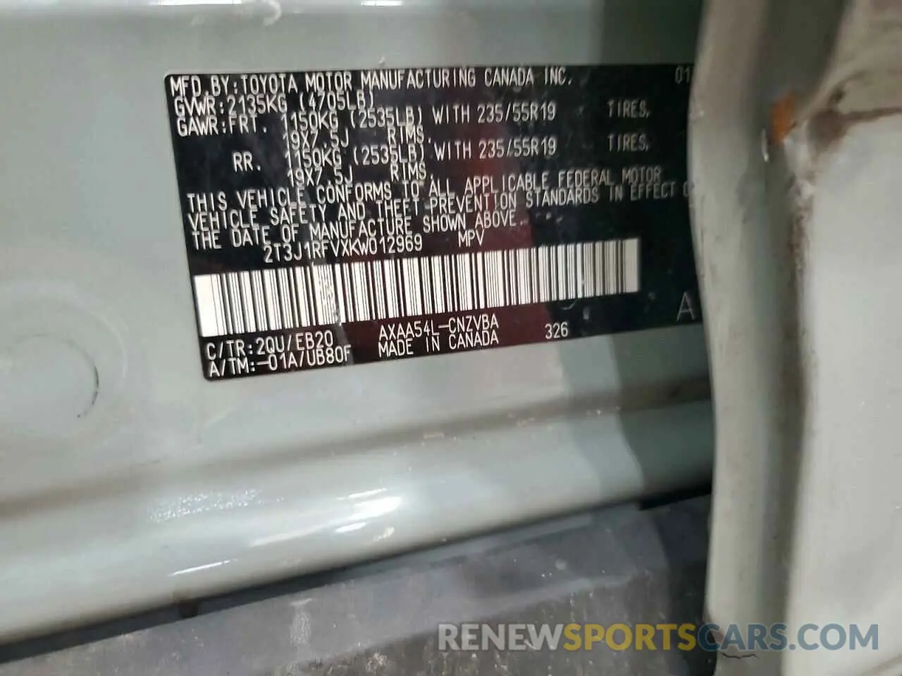 14 Photograph of a damaged car 2T3J1RFVXKW012969 TOYOTA RAV4 2019
