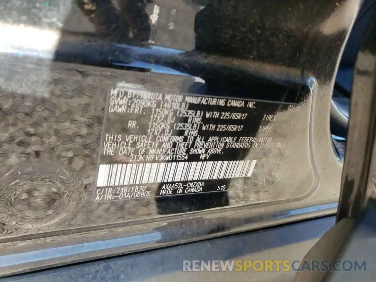 10 Photograph of a damaged car 2T3K1RFV3KW011554 TOYOTA RAV4 2019