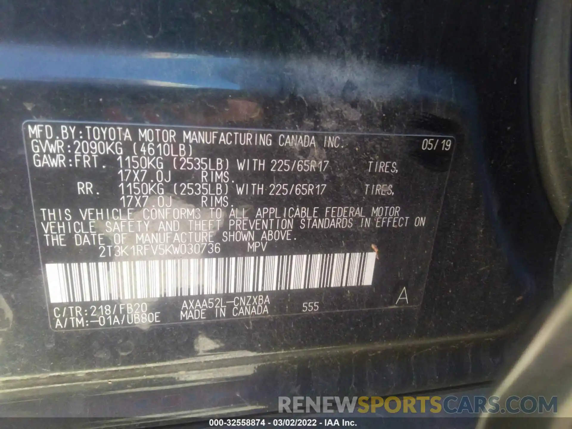 9 Photograph of a damaged car 2T3K1RFV5KW030736 TOYOTA RAV4 2019