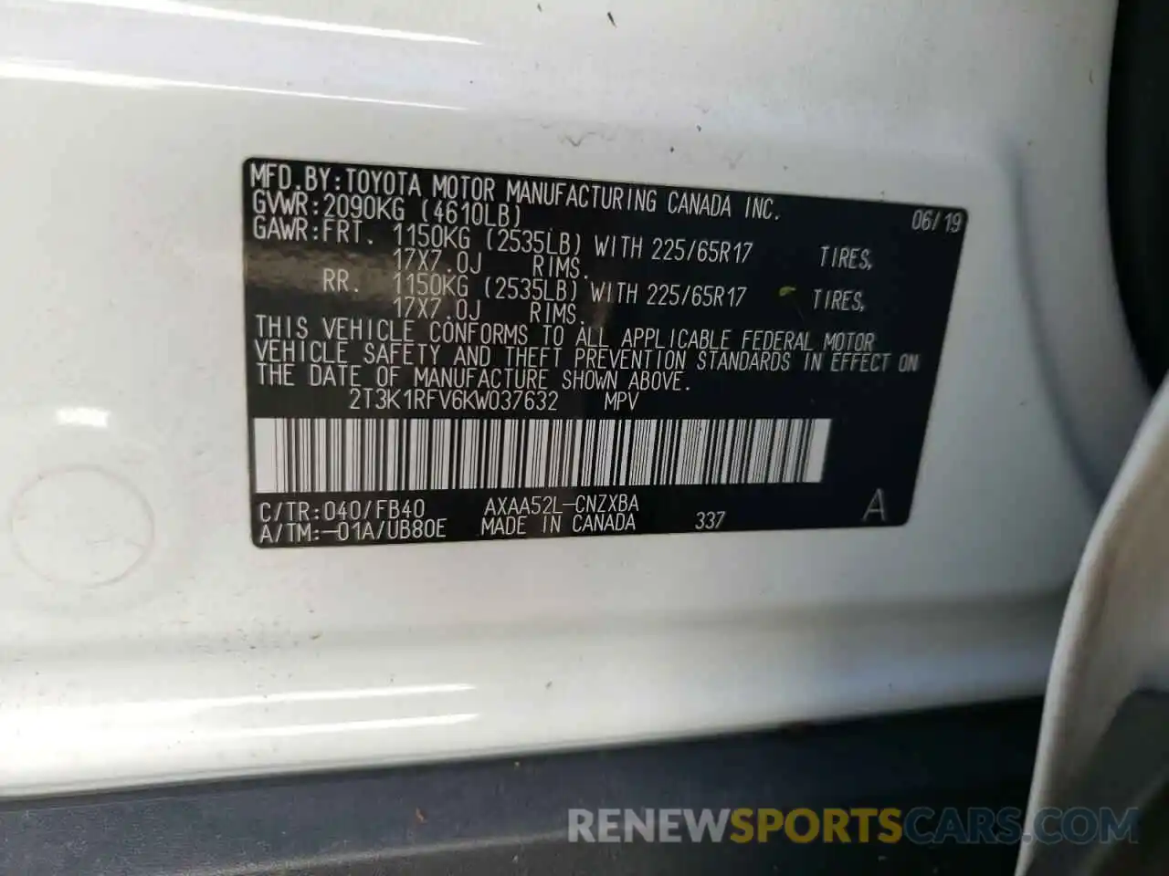 10 Photograph of a damaged car 2T3K1RFV6KW037632 TOYOTA RAV4 2019